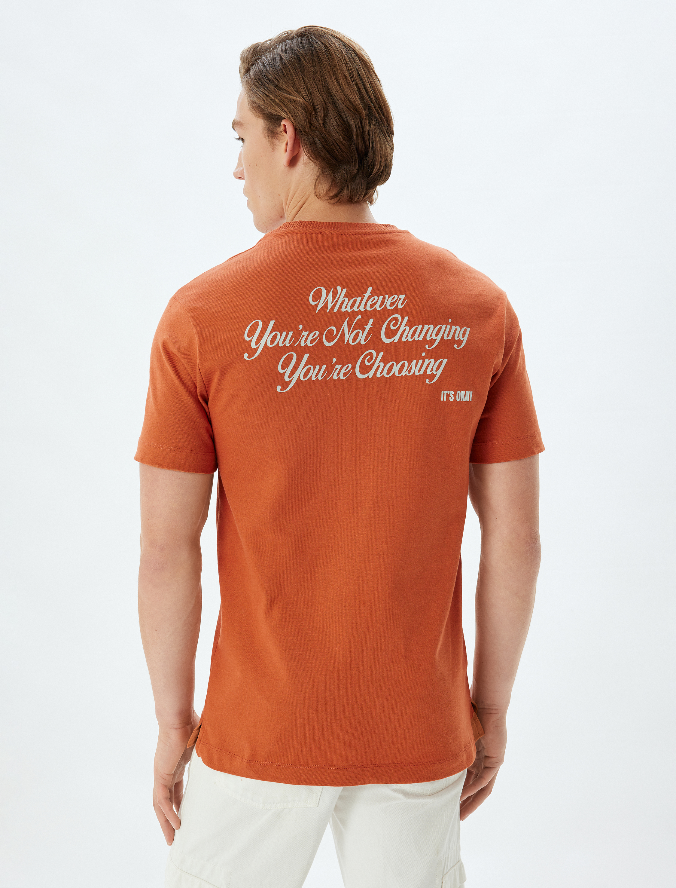   Bisiklet Yaka Arkası Baskılı Pamuklu Kısa Kollu Tişört