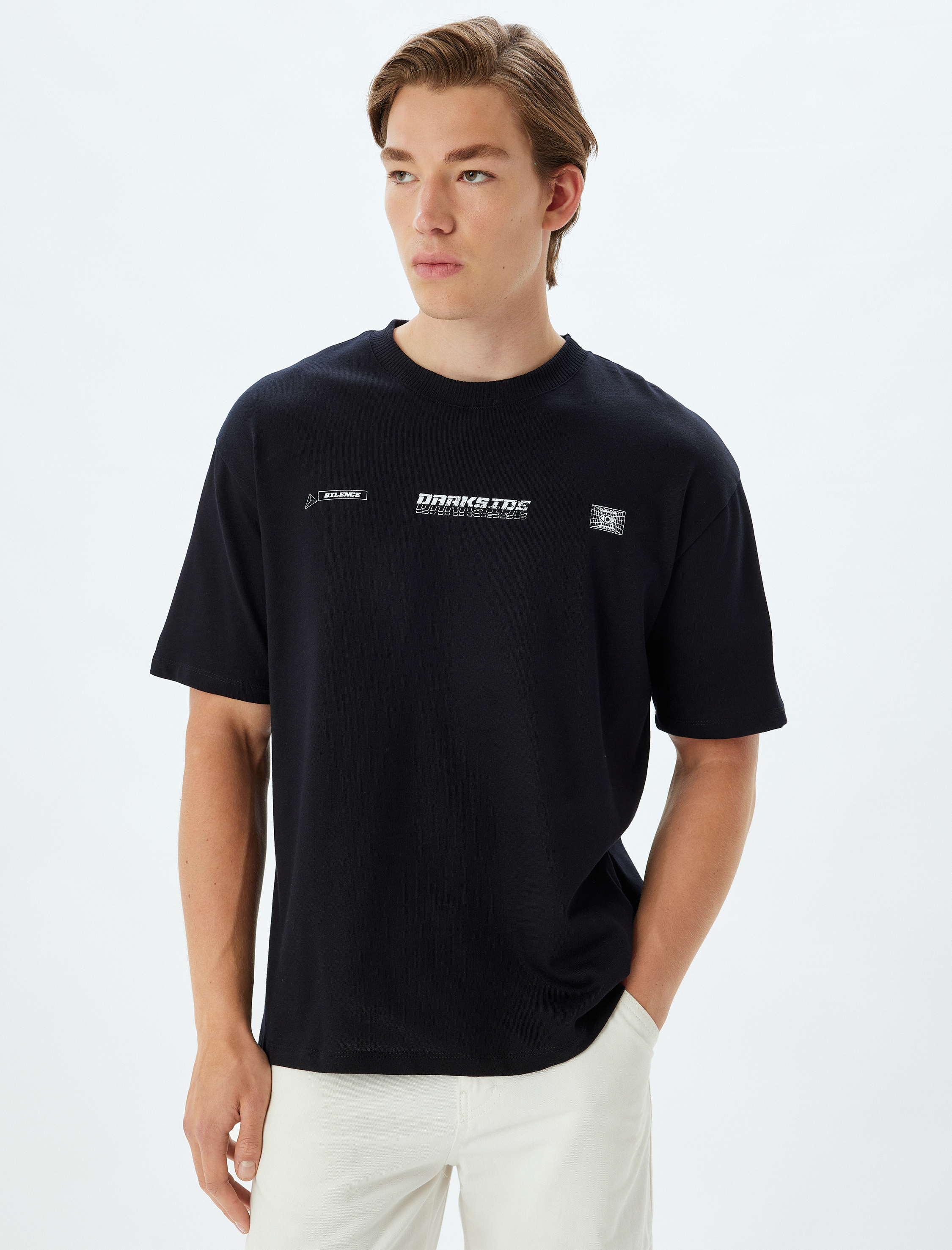   Slogan Baskılı Bisiklet Yaka Kısa Kollu Pamuklu Oversize Tişört