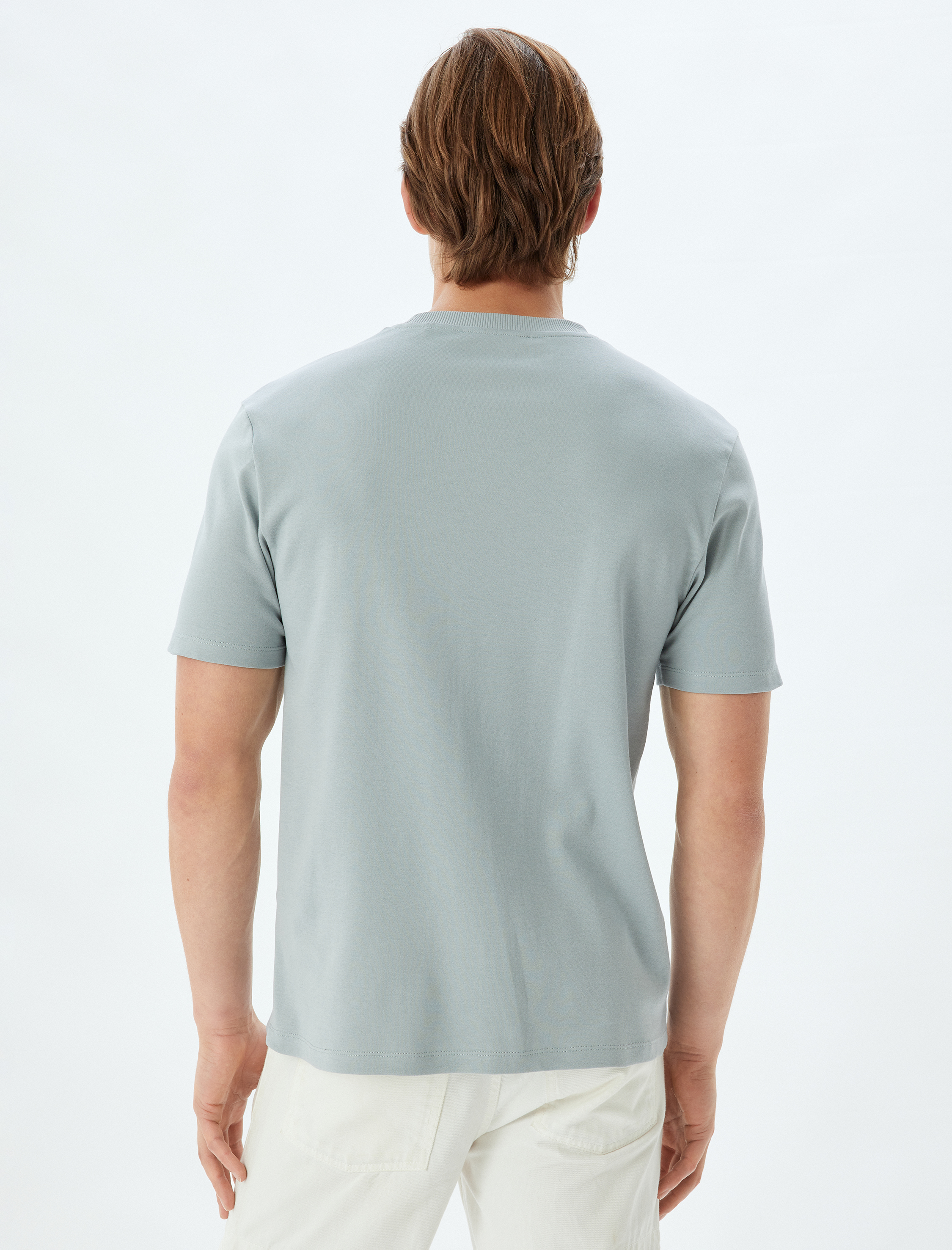   Pamuklu Kısa Kollu Bisiklet Yaka Slogan Baskılı Tişört