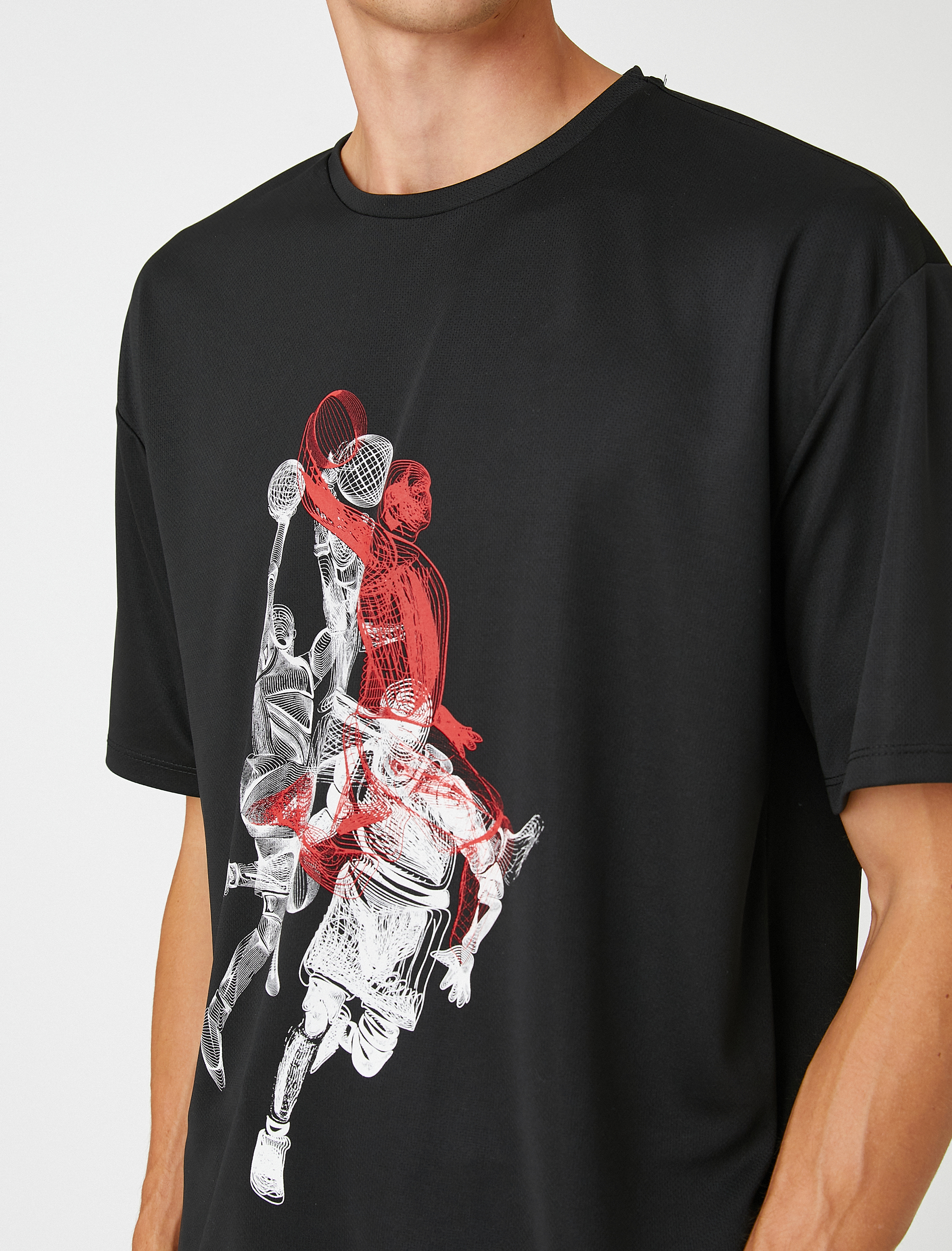   Basketbol Baskılı Tişört Bisiklet Yaka