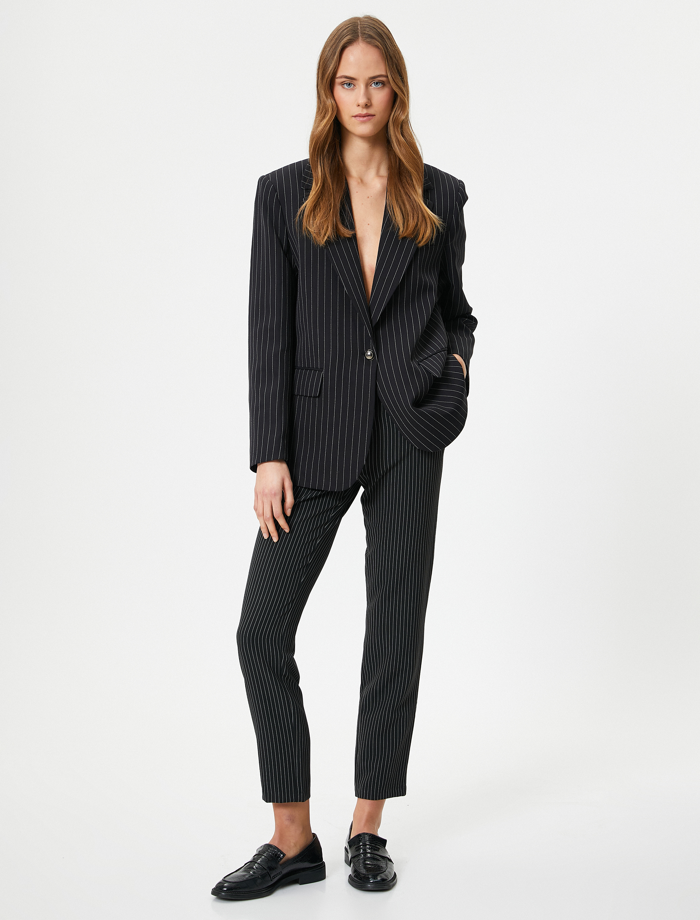   Oversize Blazer Ceket Tek Düğmeli Kapaklı Cepli