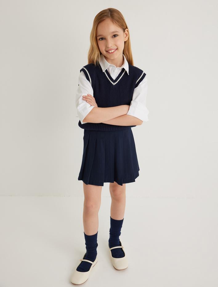 Kız Çocuk V Yaka Ribanalı Süveter