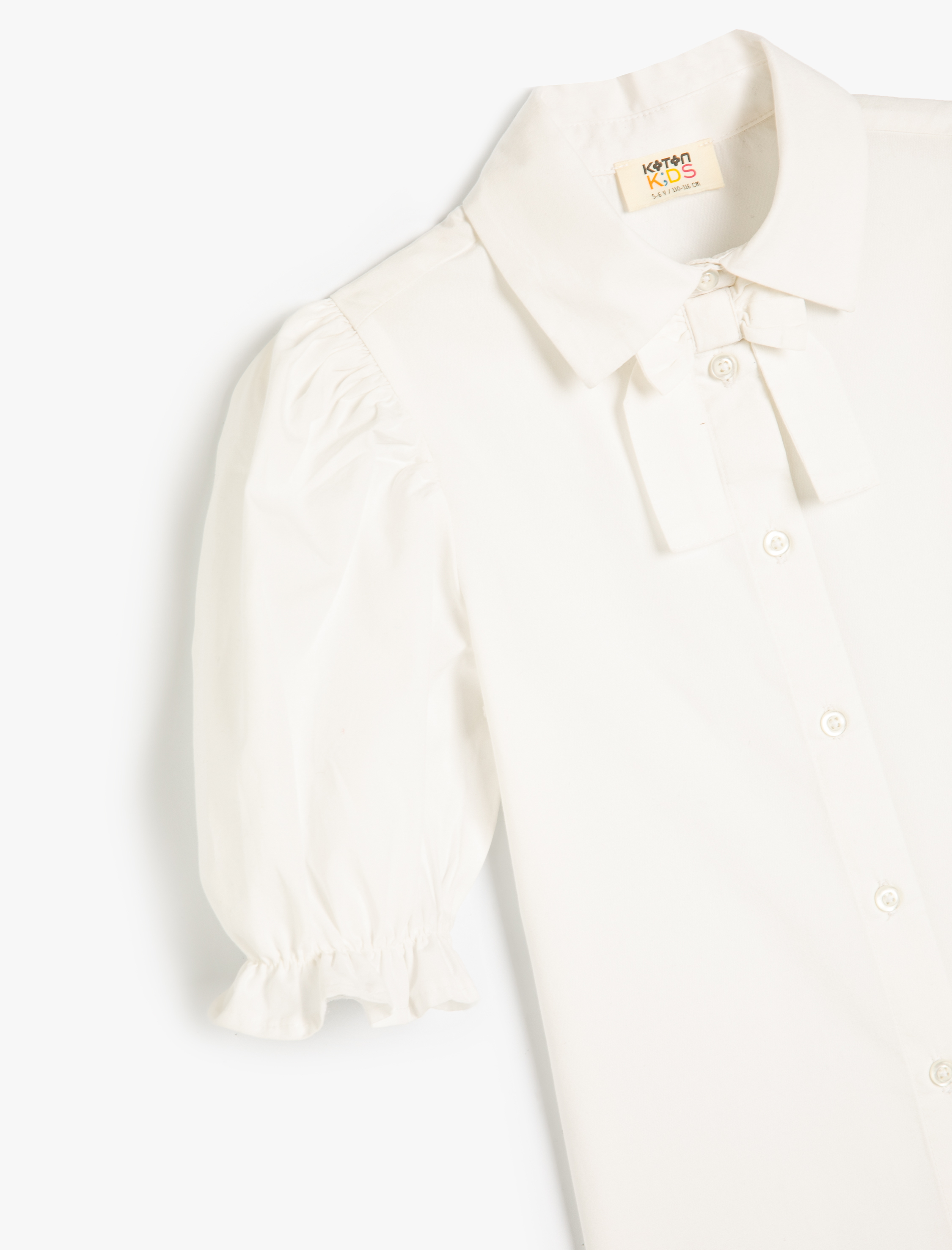  Kız Çocuk Fiyonk Detaylı Düğmeli Kısa Kollu Pamuklu Okul Gömleği