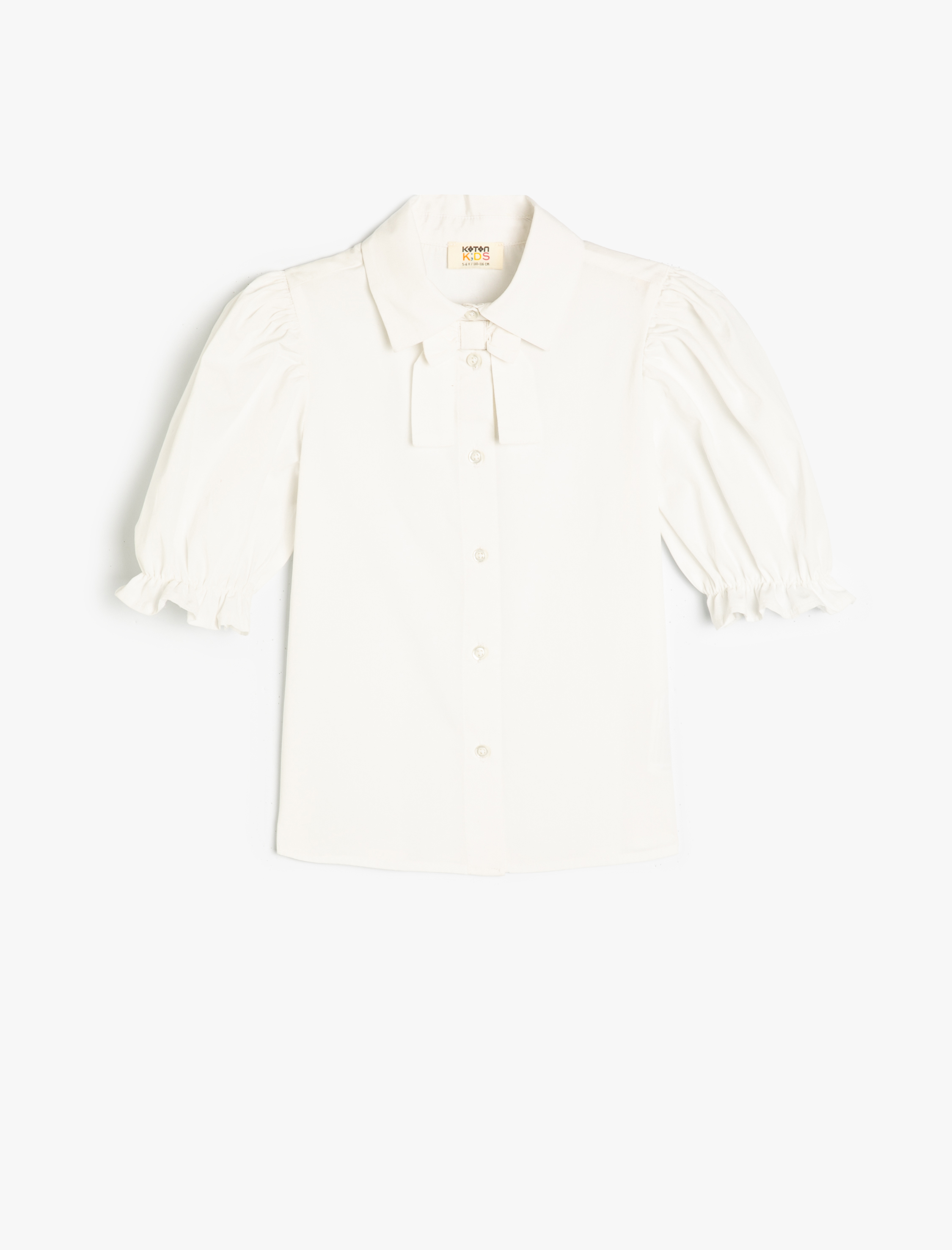  Kız Çocuk Fiyonk Detaylı Düğmeli Kısa Kollu Pamuklu Okul Gömleği