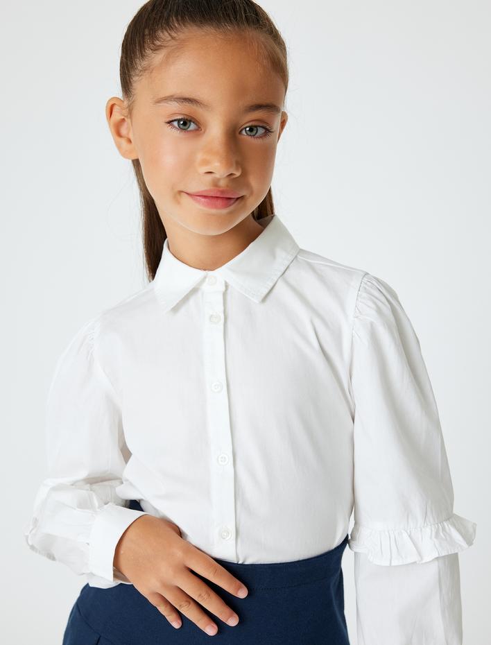 Kız Çocuk Uzun Kollu Klasik Yaka Pamuklu Okul Gömleği