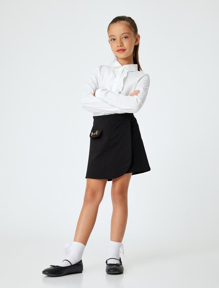 Kız Çocuk Uzun Kollu Fırfır Detaylı Pamuklu Bebe Yaka Okul Gömleği