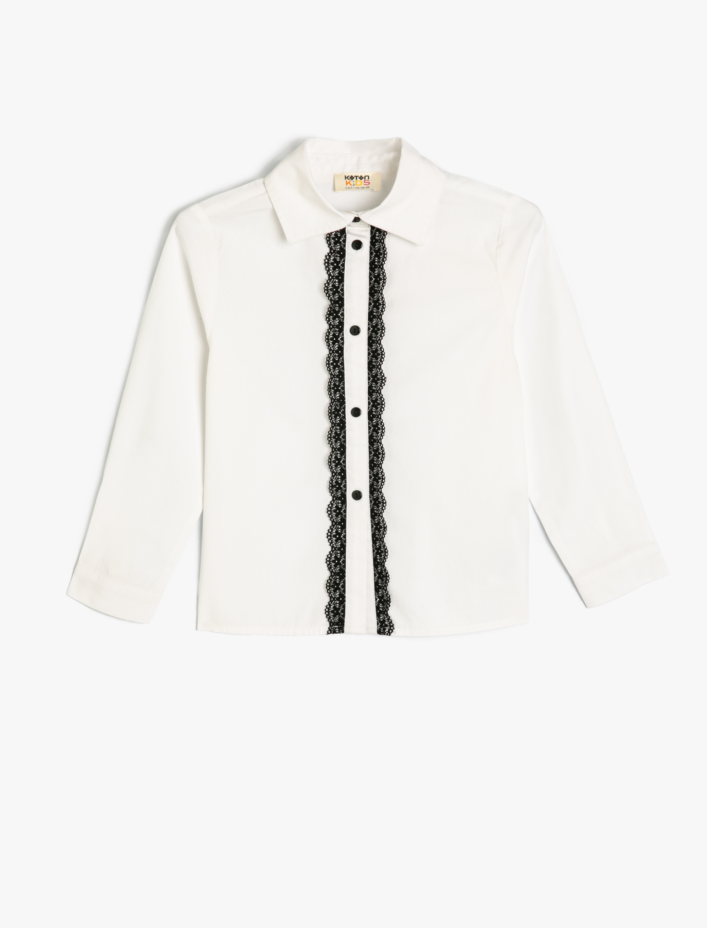  Kız Çocuk Düğme Kapamalı Fırfır Detaylı Pamuklu Okul Gömleği