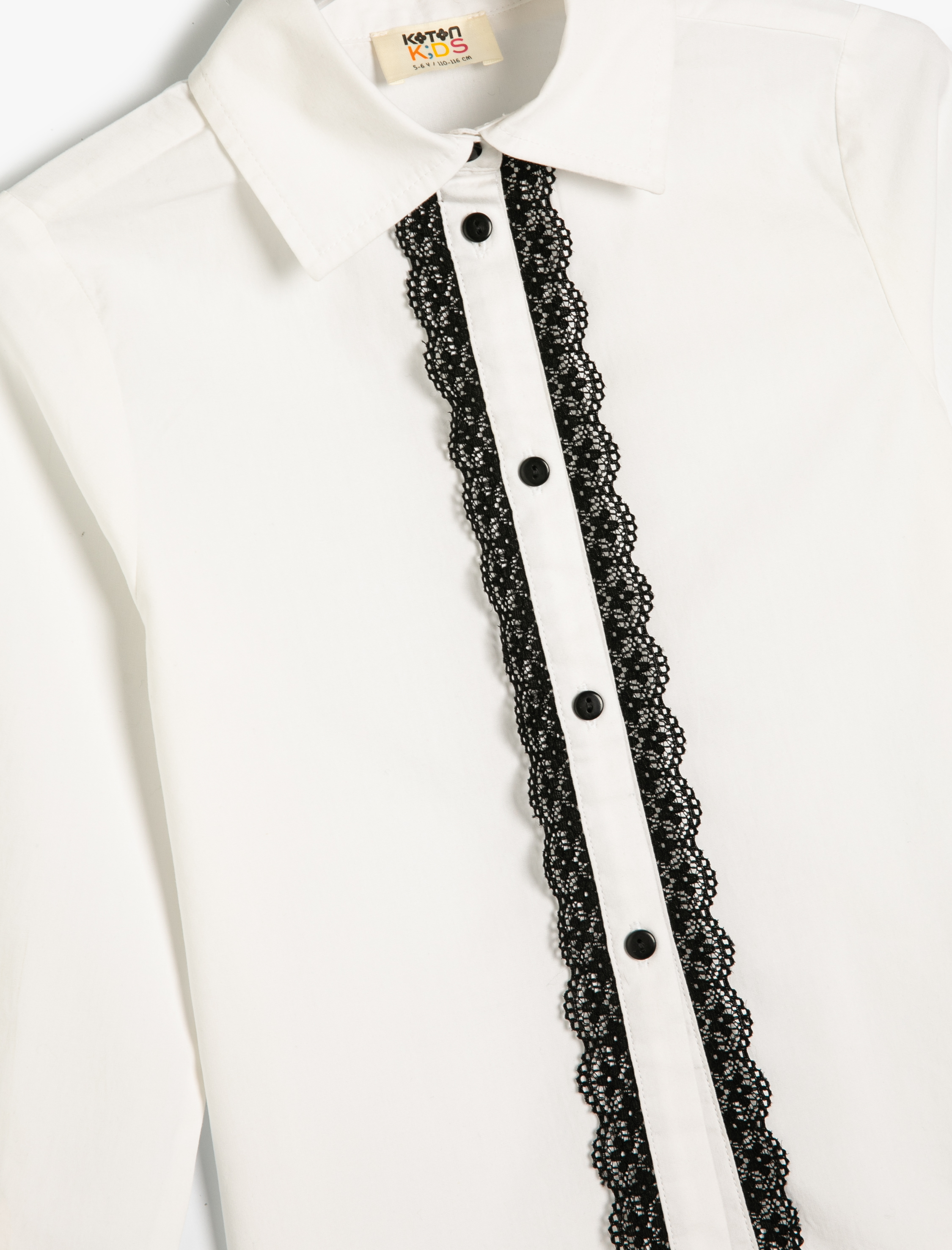  Kız Çocuk Düğme Kapamalı Fırfır Detaylı Pamuklu Okul Gömleği