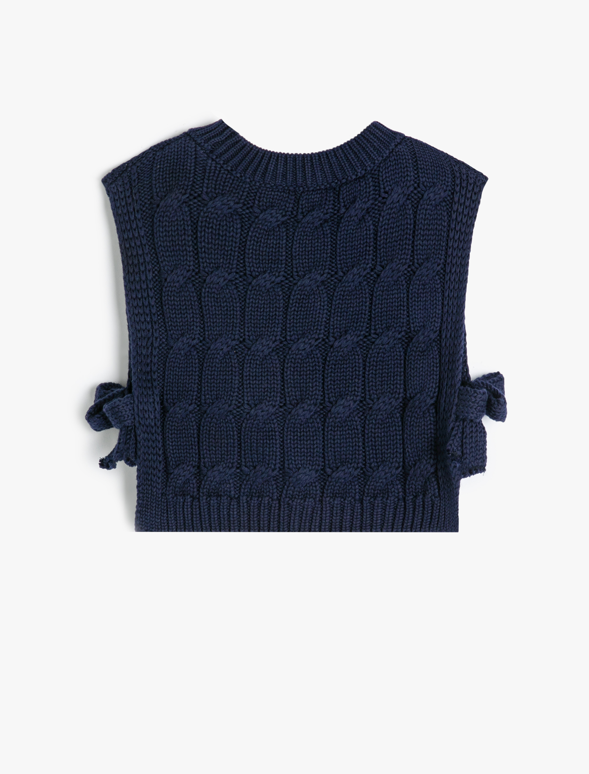  Kız Çocuk Fiyonk Detaylı Bisiklet Yaka Örgü Detaylı Crop Süveter