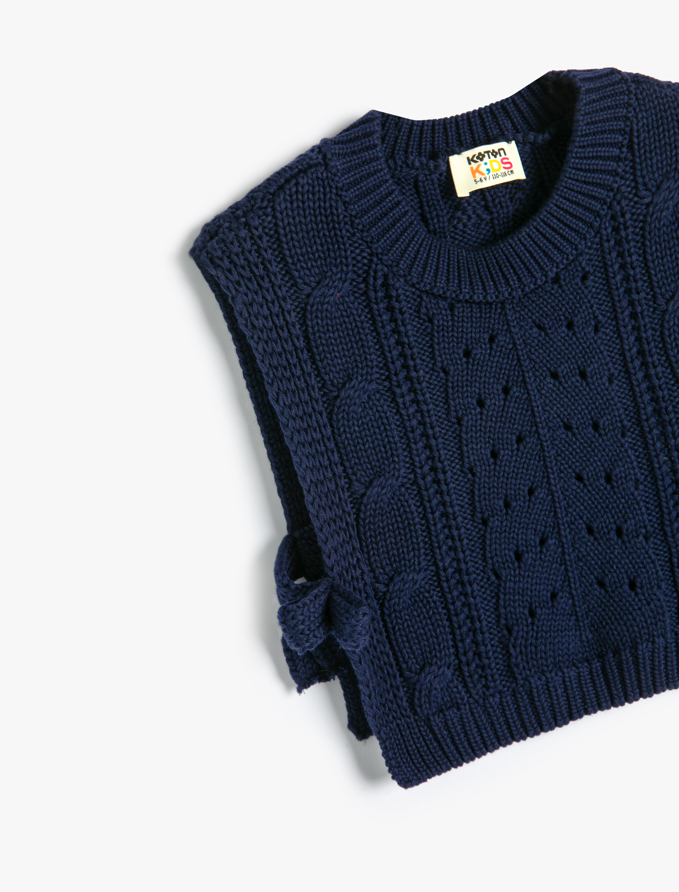  Kız Çocuk Fiyonk Detaylı Bisiklet Yaka Örgü Detaylı Crop Süveter