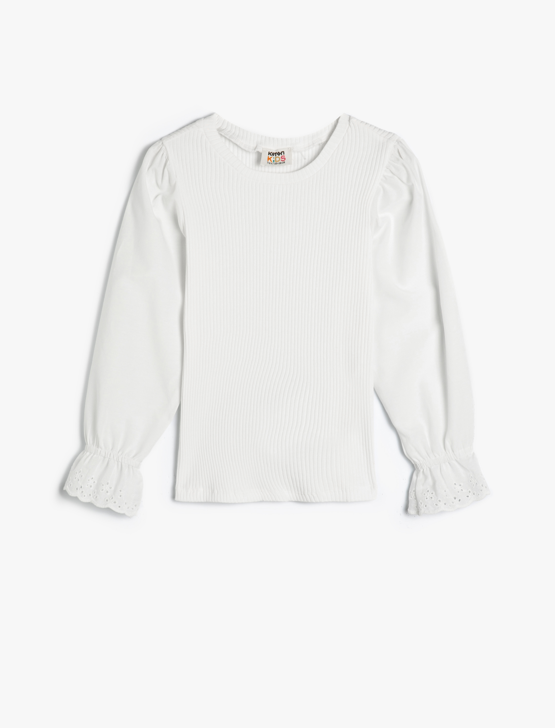 Kız Çocuk Uzun Kollu Yuvarlak Yaka Manşetleri Lastikli Pamuklu Basic Okul Tişörtü