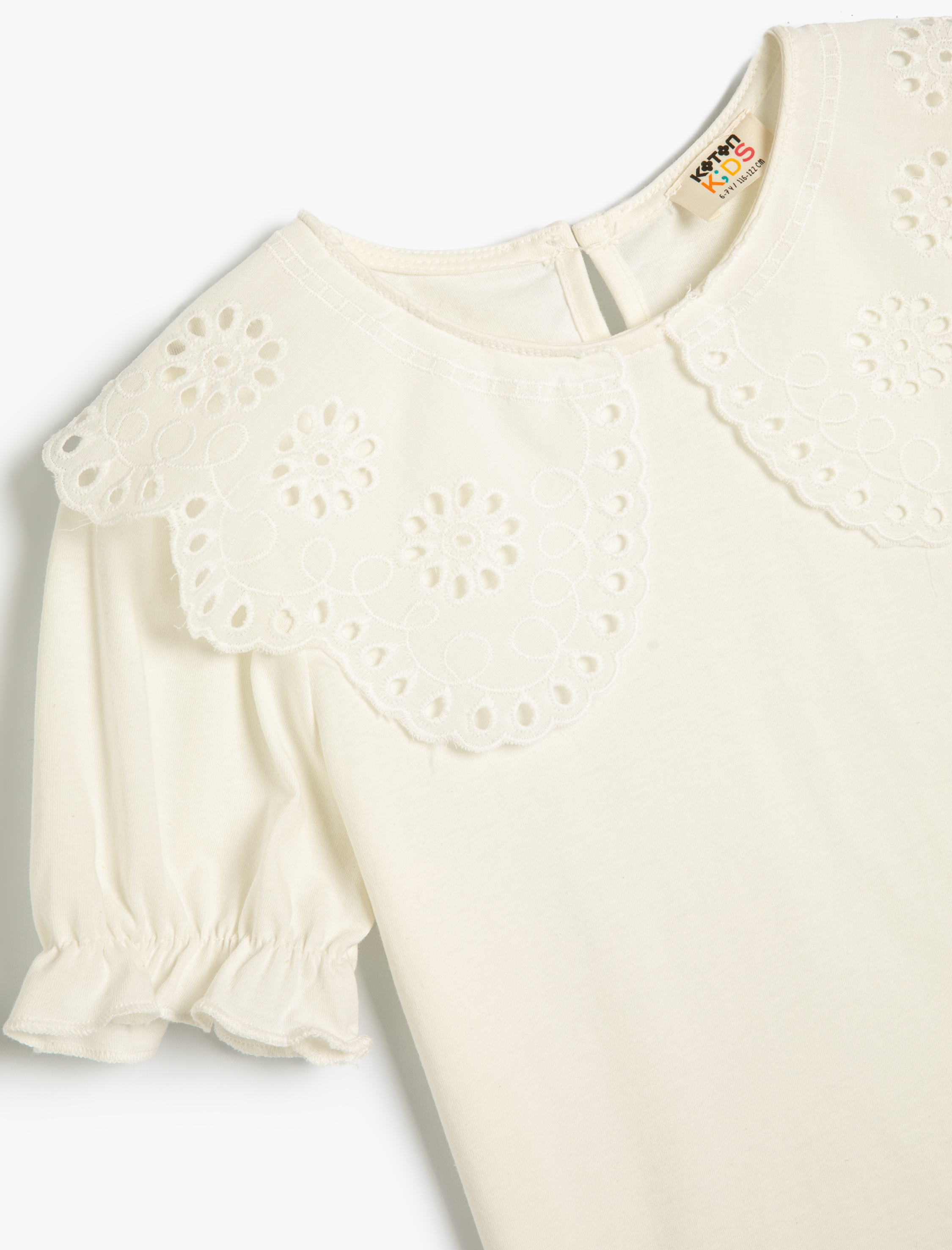  Kız Çocuk Fırfır Detaylı Kısa Kollu Pamuklu Bebe Yaka Okul Bluz