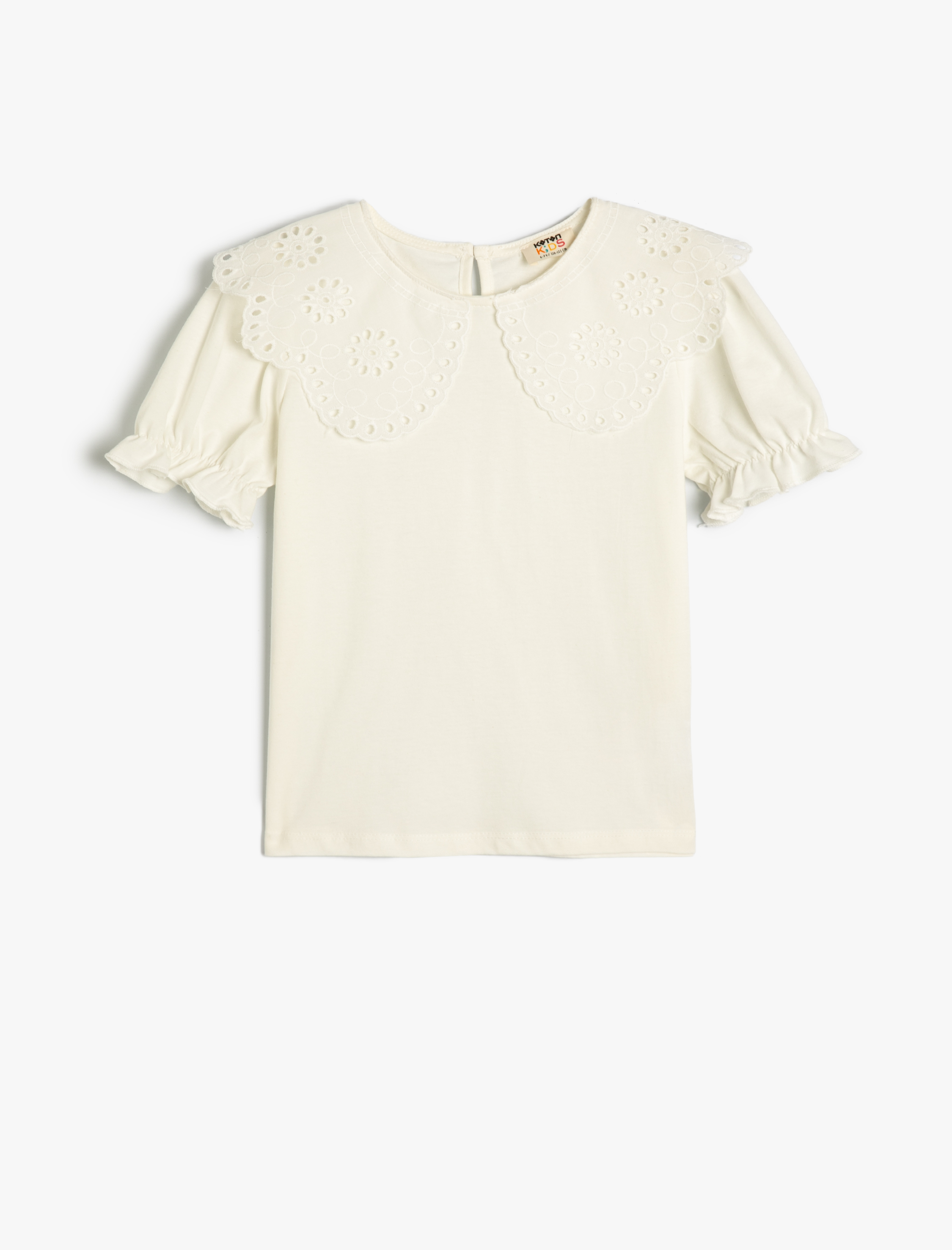  Kız Çocuk Fırfır Detaylı Kısa Kollu Pamuklu Bebe Yaka Okul Bluz