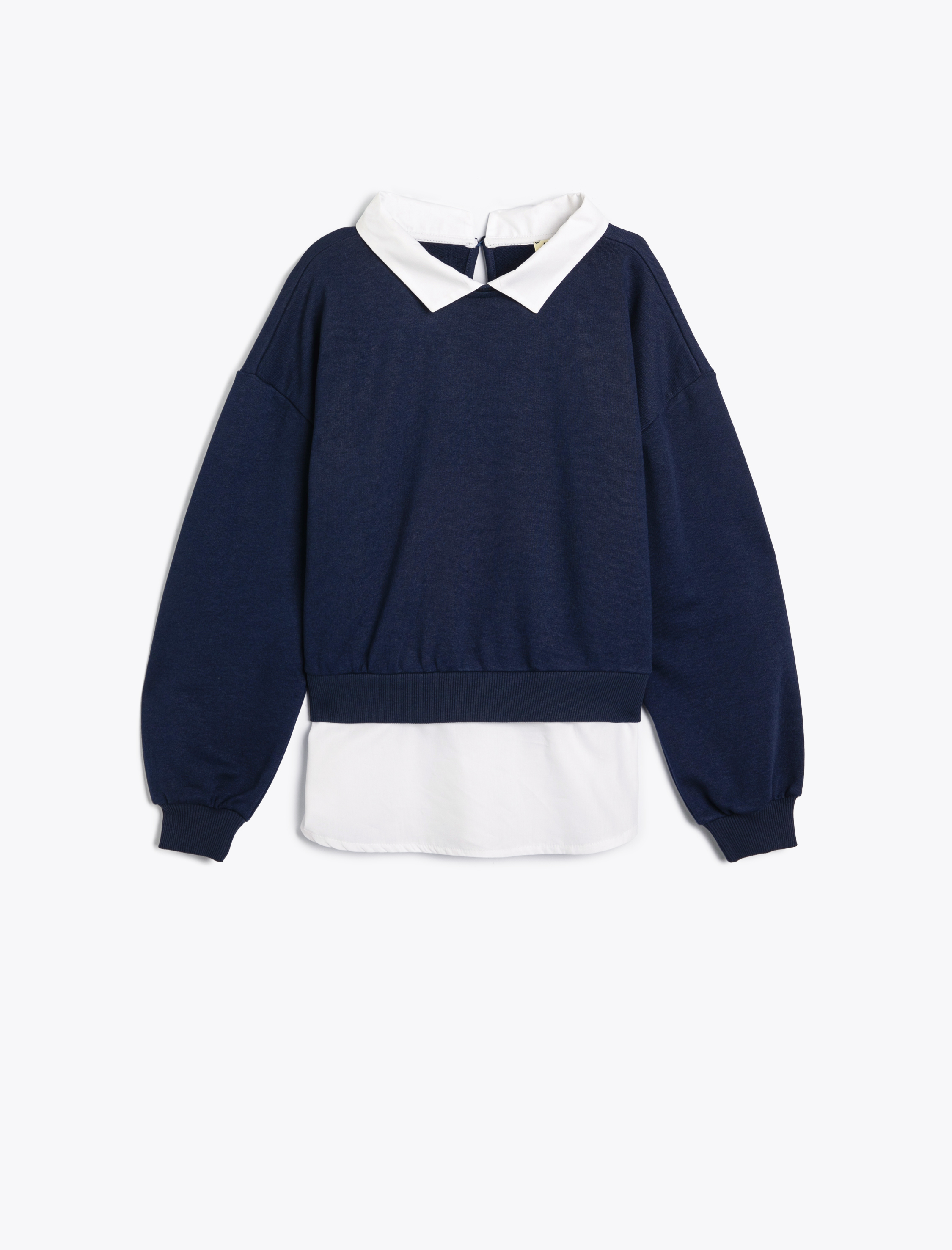  Kız Çocuk Çift Kumaşlı Uzun Kollu Gömlek Yaka Sweatshirt