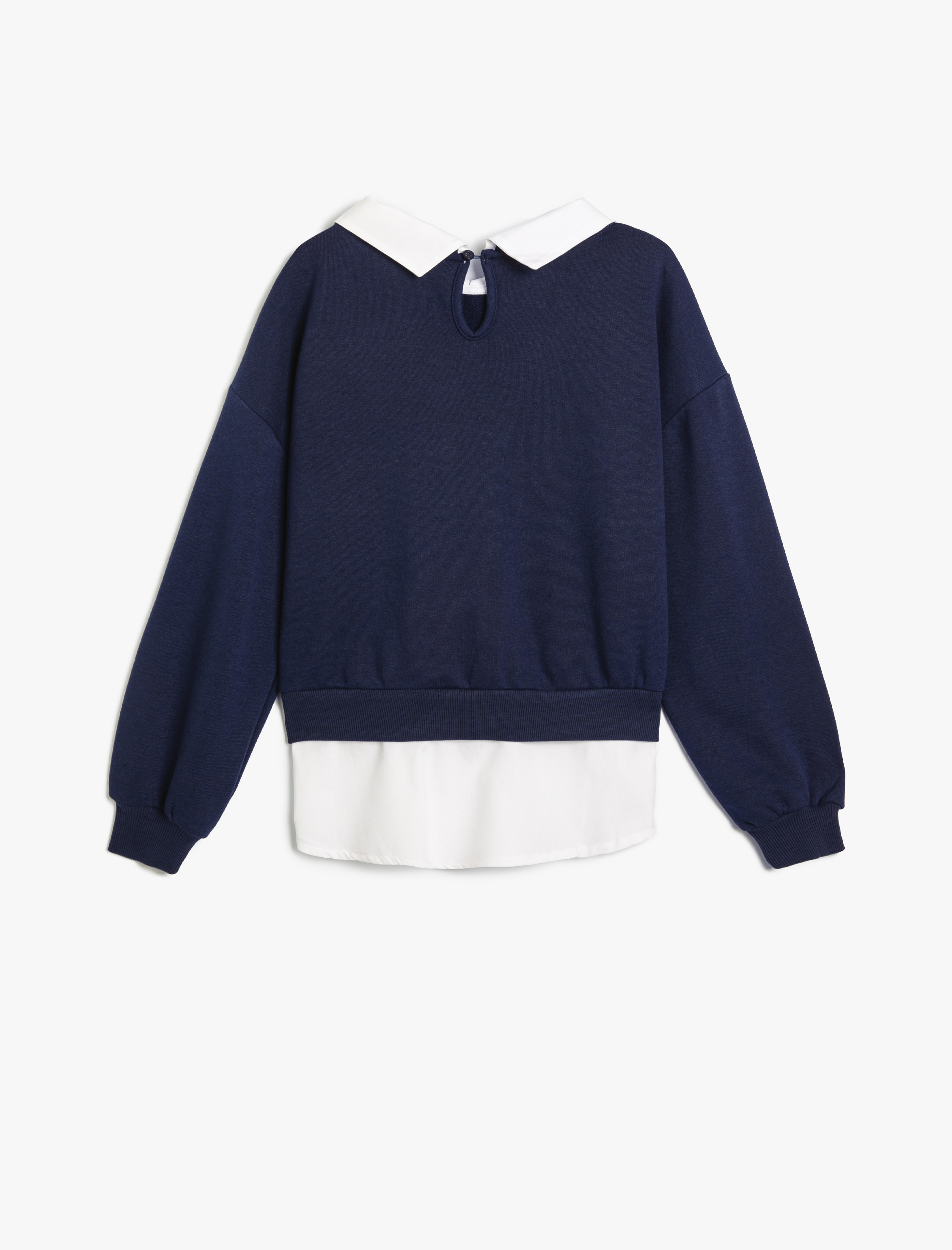  Kız Çocuk Çift Kumaşlı Uzun Kollu Gömlek Yaka Sweatshirt