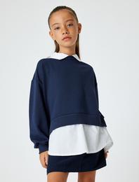 Okul Gömleği Detaylı Okul Sweatshirt Çift Kumaş Detaylı