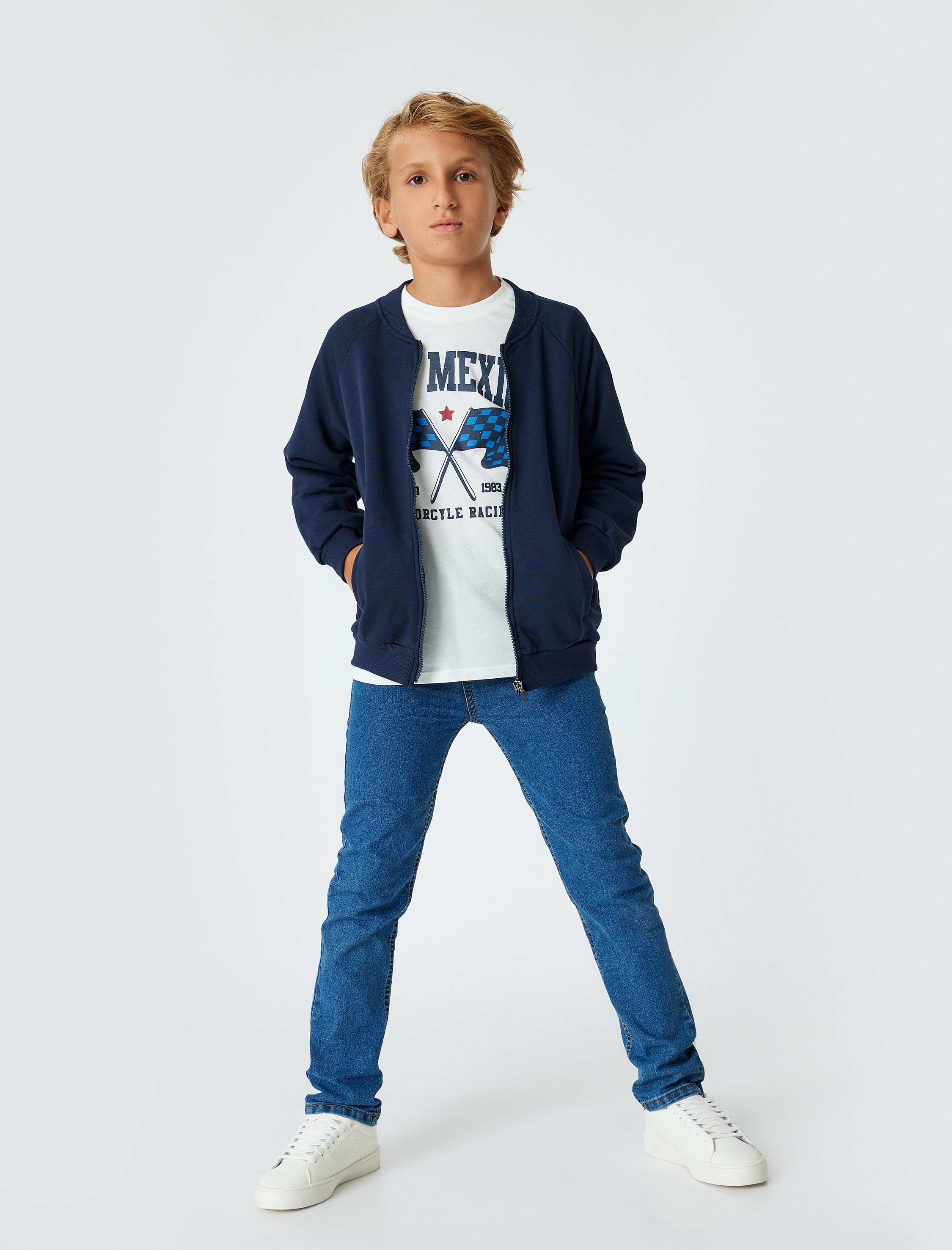Erkek Çocuk Kot Pantolon Ayarlanabilir Lastikli Pamuklu - Slim Jean