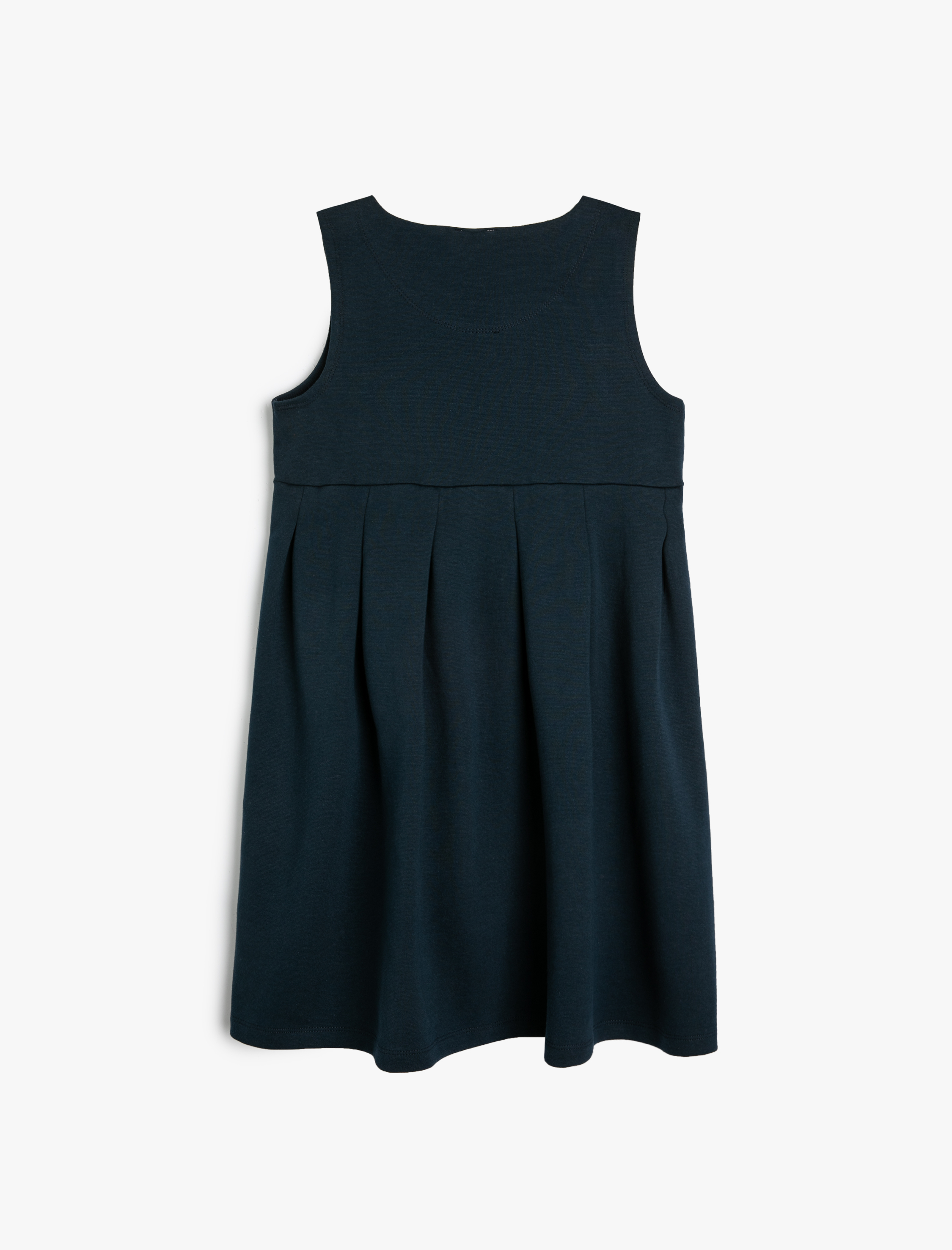  Kız Çocuk Pileli Kolsuz Yuvarlak Yaka Pamuklu Okul Elbisesi