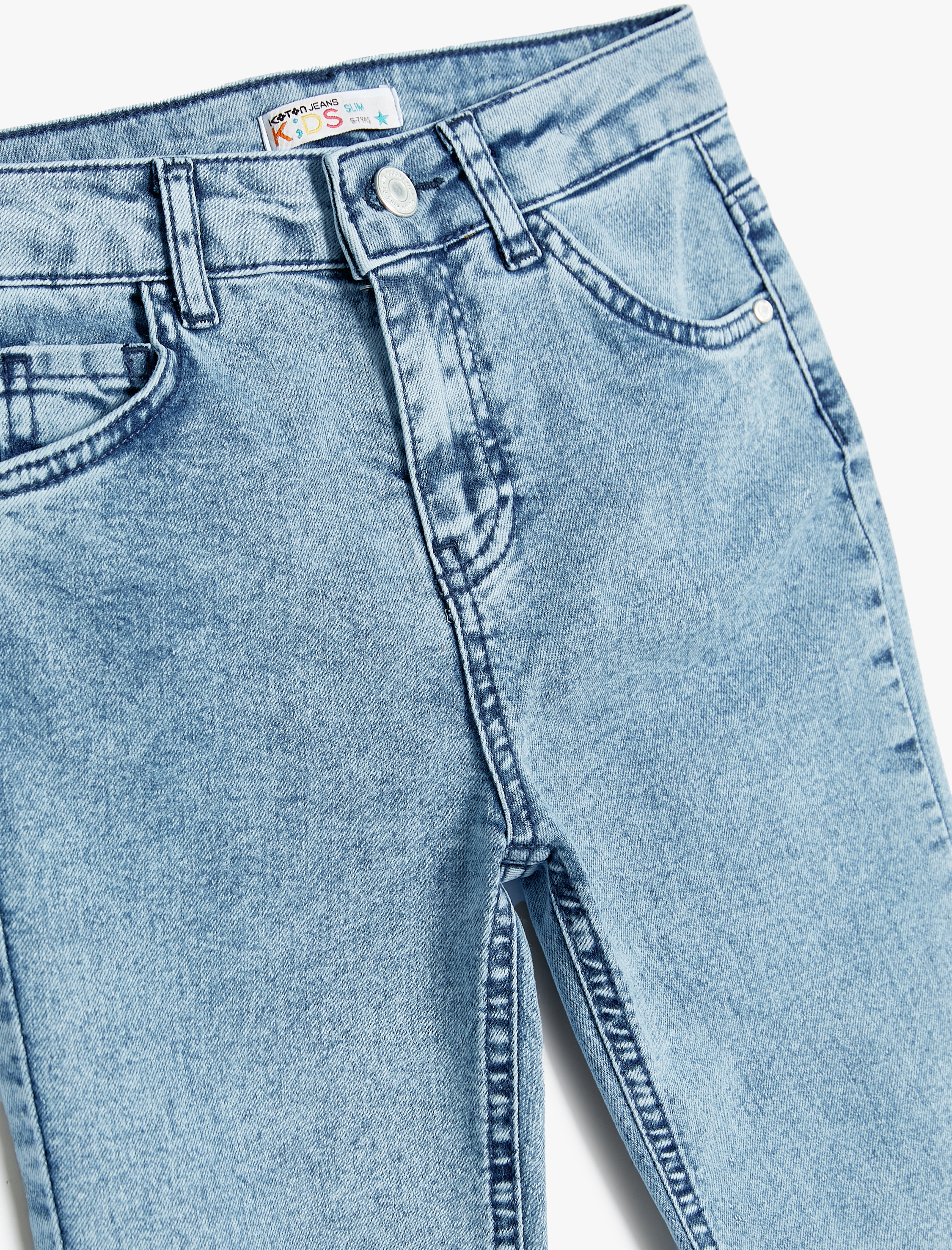 Erkek Çocuk Kot Pantolon Ayarlanabilir Lastikli Pamuklu - Slim Jean