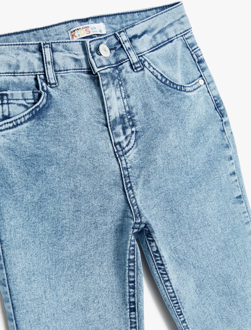  Erkek Çocuk Kot Pantolon Ayarlanabilir Lastikli Pamuklu - Slim Jean