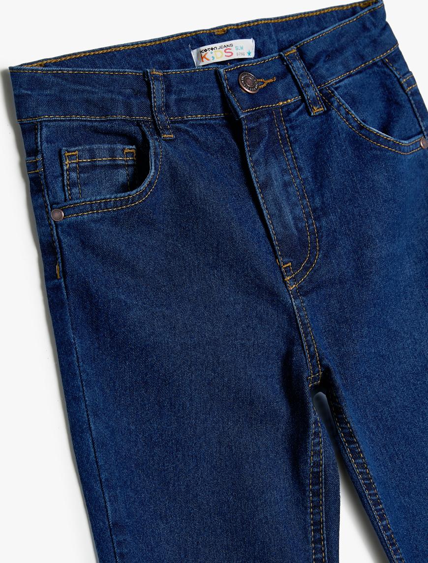  Erkek Çocuk Kot Pantolon Ayarlanabilir Lastikli Pamuklu - Slim Jean