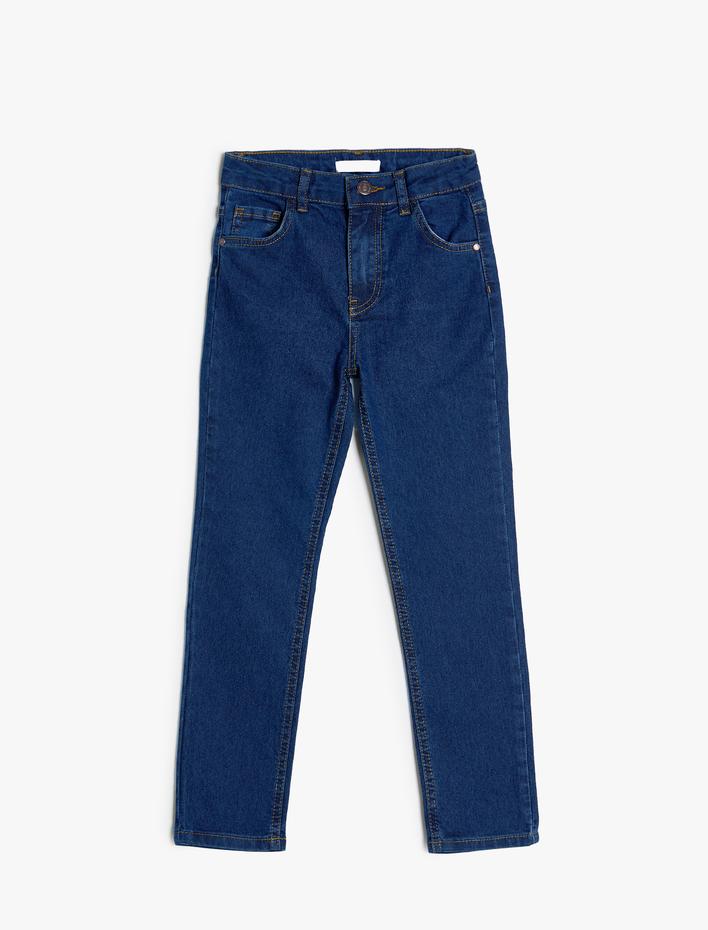 Erkek Çocuk Kot Pantolon Ayarlanabilir Lastikli Pamuklu - Slim Jean