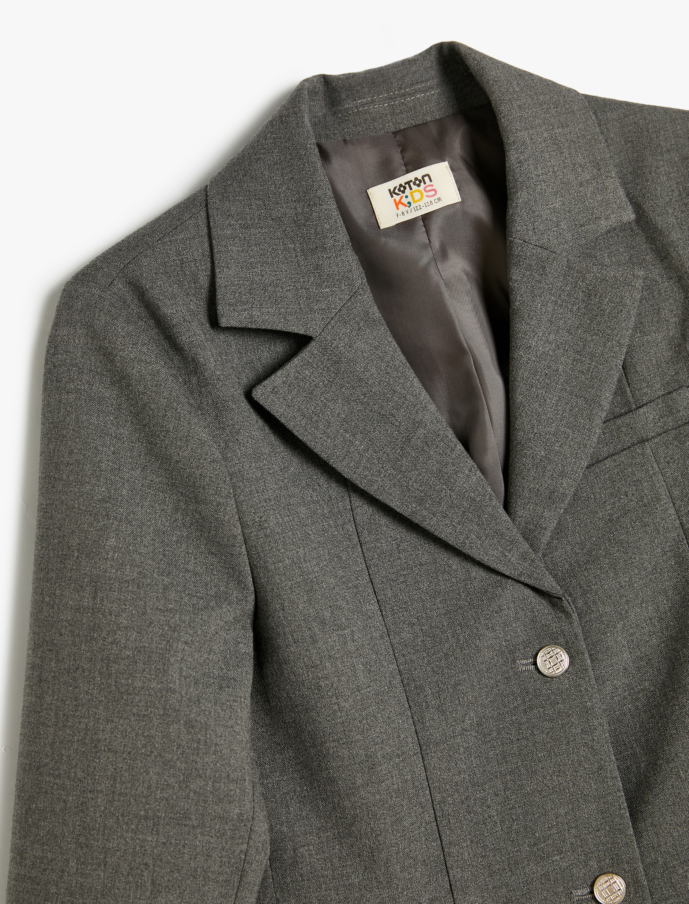  Kız Çocuk Klasik Yaka Cep Detaylı Uzun Kollu Düğmeli Blazer Okul Ceketi