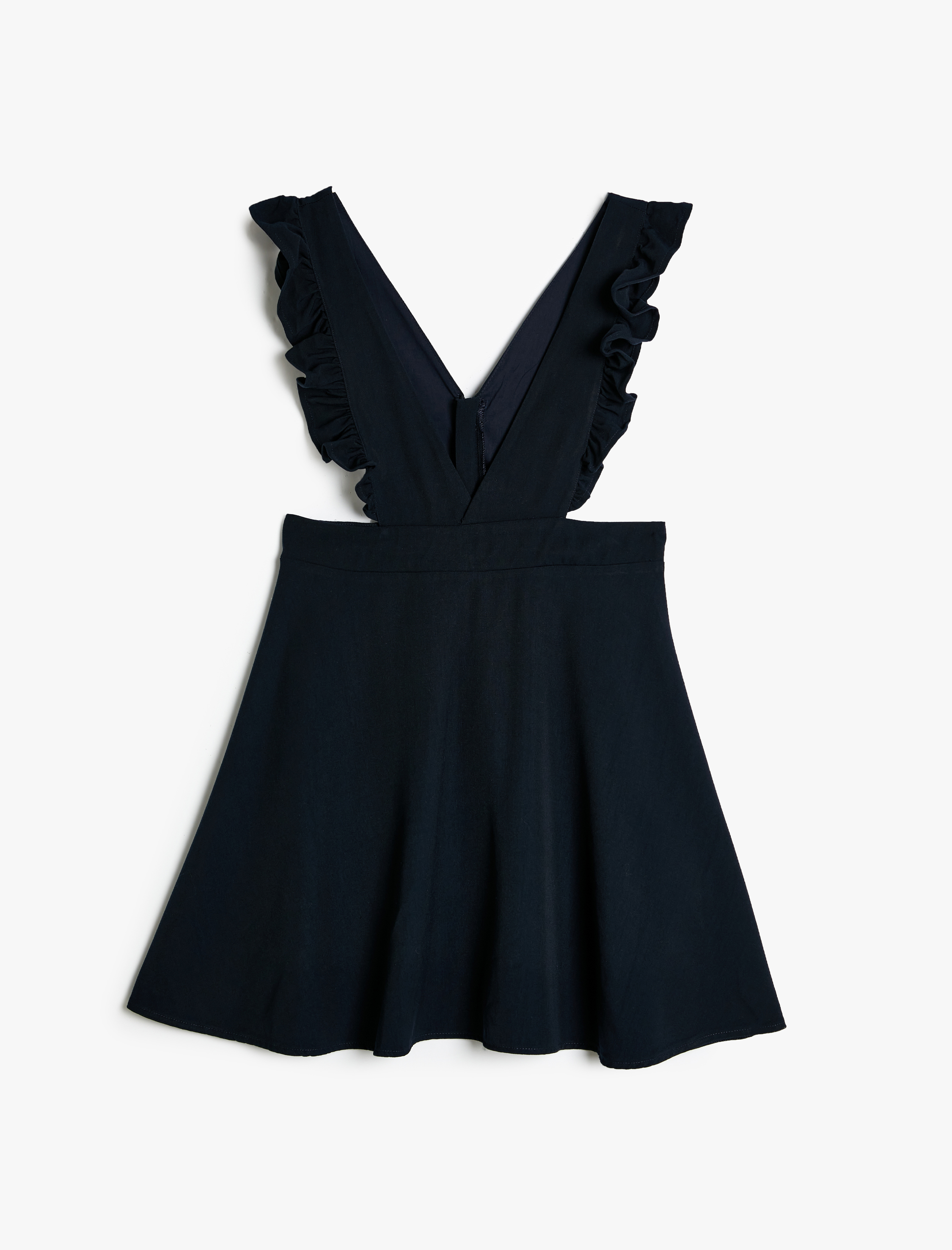  Kız Çocuk V Yaka Fırfır Detaylı Askılı Okul Jile Elbise