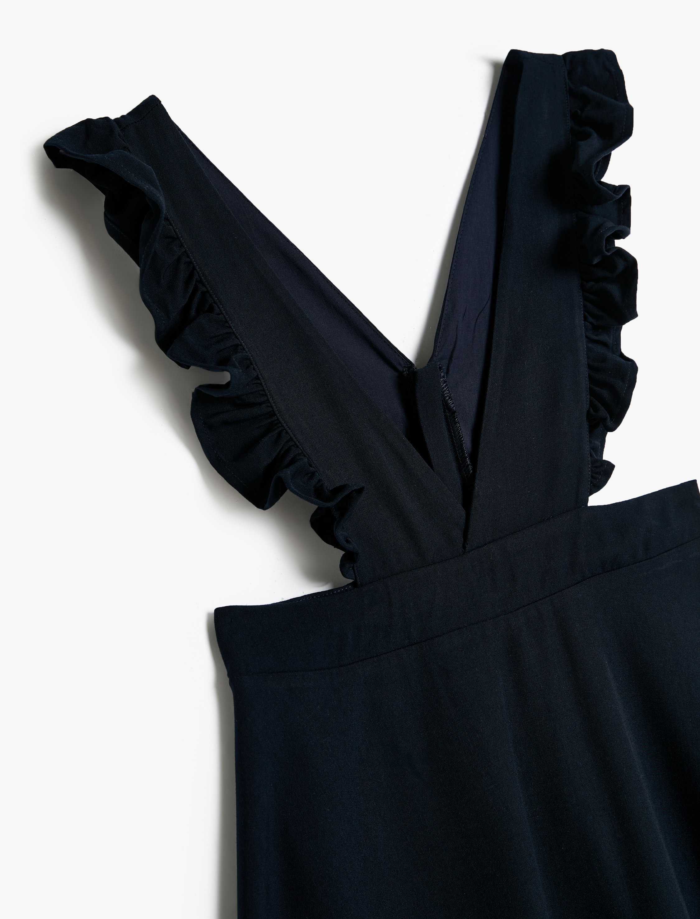  Kız Çocuk V Yaka Fırfır Detaylı Askılı Okul Jile Elbise