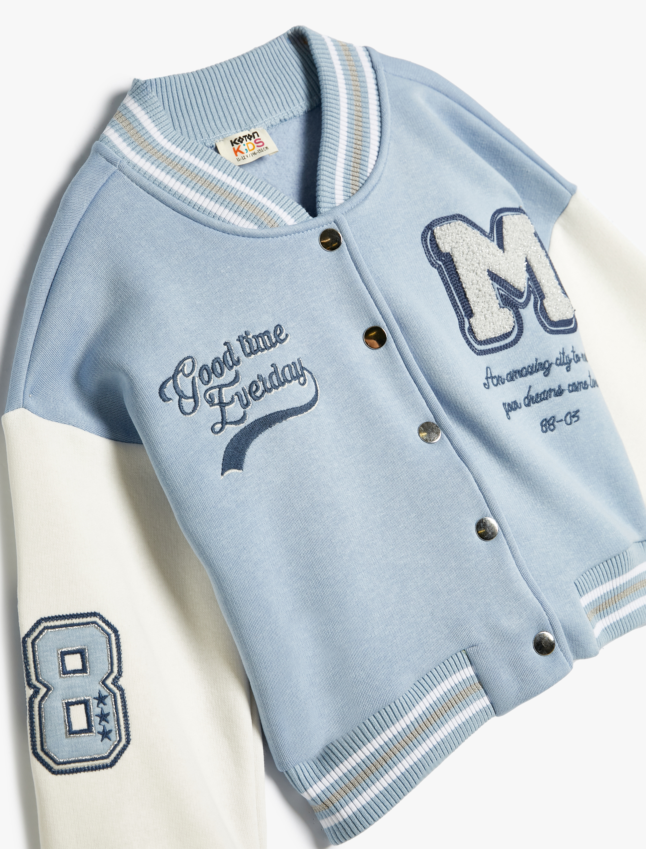 Kız Çocuk Bomber Kolej Ceket Şardonlu Aplike Detaylı Uzun Kollu Renk Bloklu