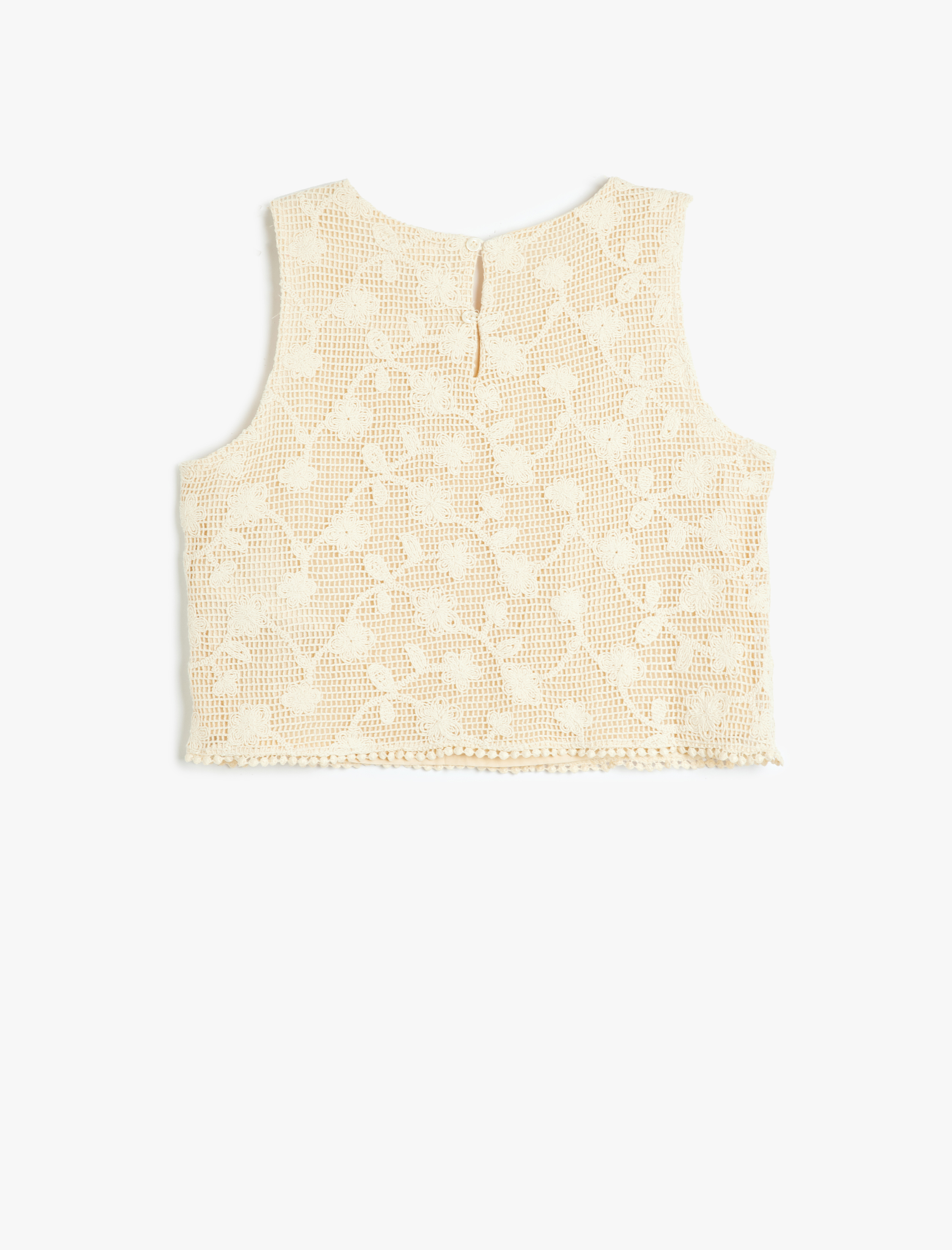  Kız Çocuk Dantelli Crop Bluz Askılı Yuvarlak Yaka Astarlı