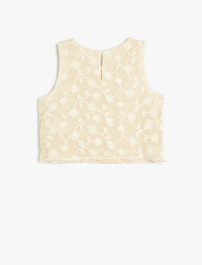 Kız Çocuk Dantelli Crop Bluz Askılı Yuvarlak Yaka Astarlı