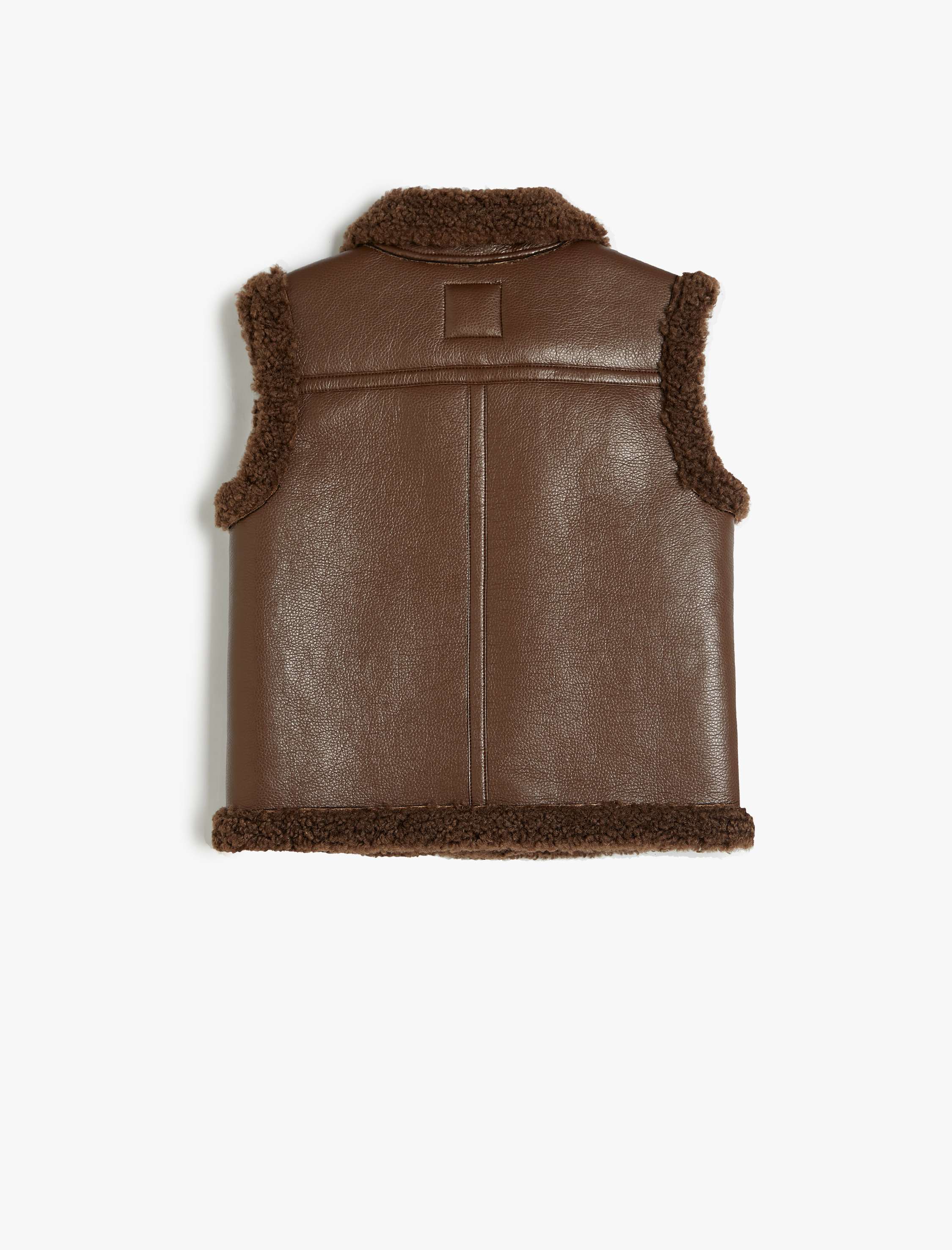  Kız Çocuk Peluş Detaylı Fermuarlı Suni Deri Yelek