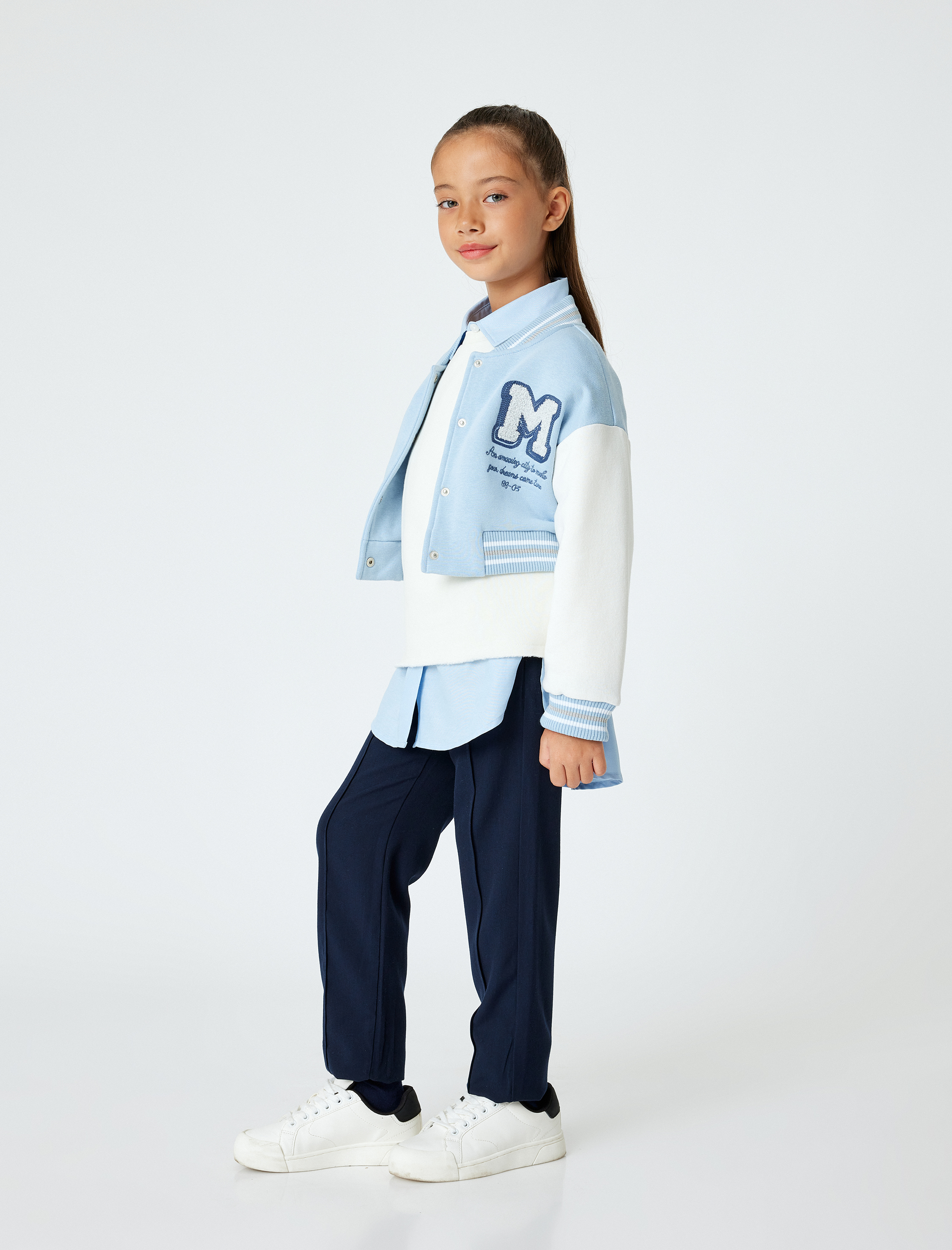  Kız Çocuk Cep Detaylı Slim Fit Viskon Karışımlı Chino Pantolon