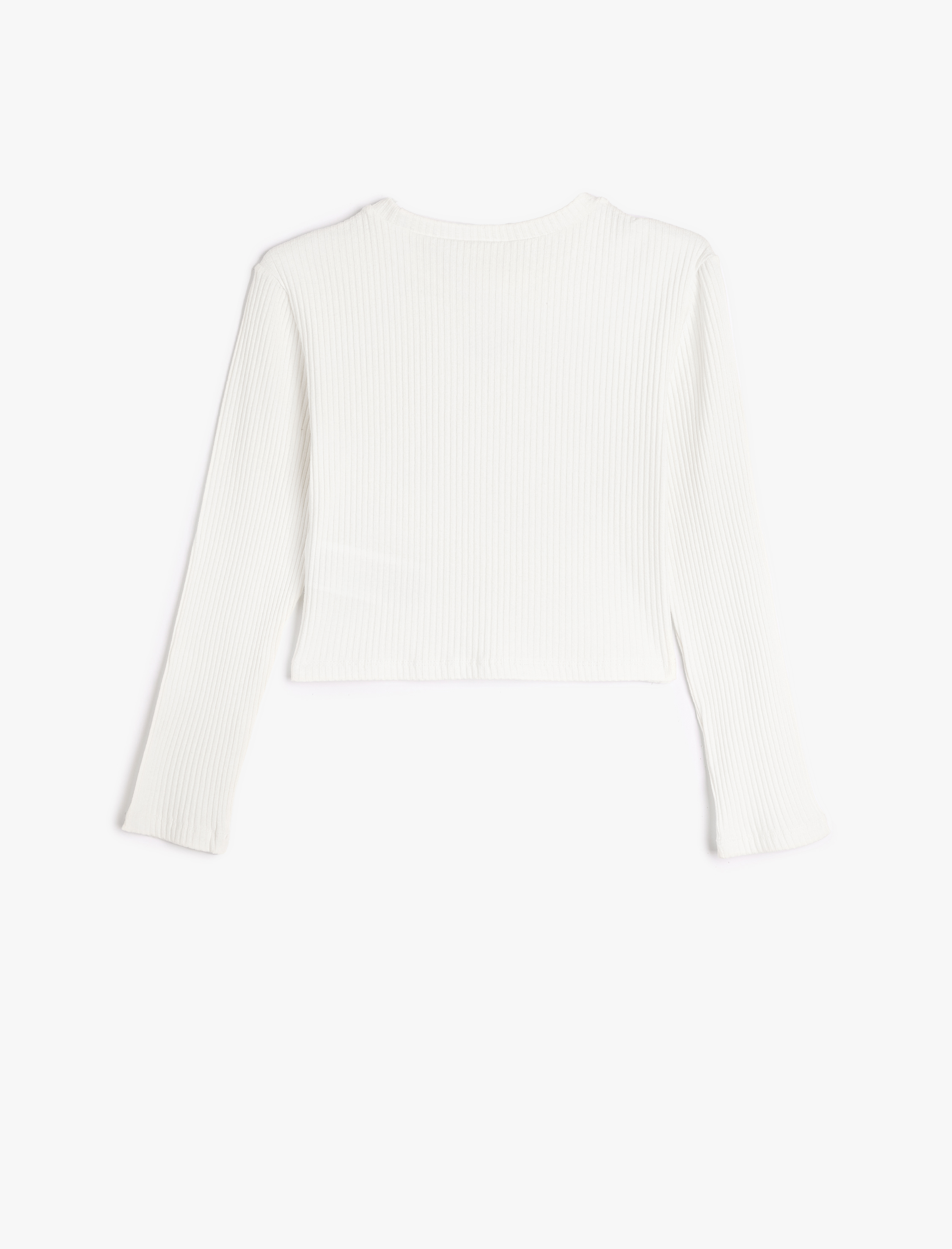  Kız Çocuk Basic Crop Tişört Kalp Pencere Detaylı Uzun Kollu Bisiklet Yaka