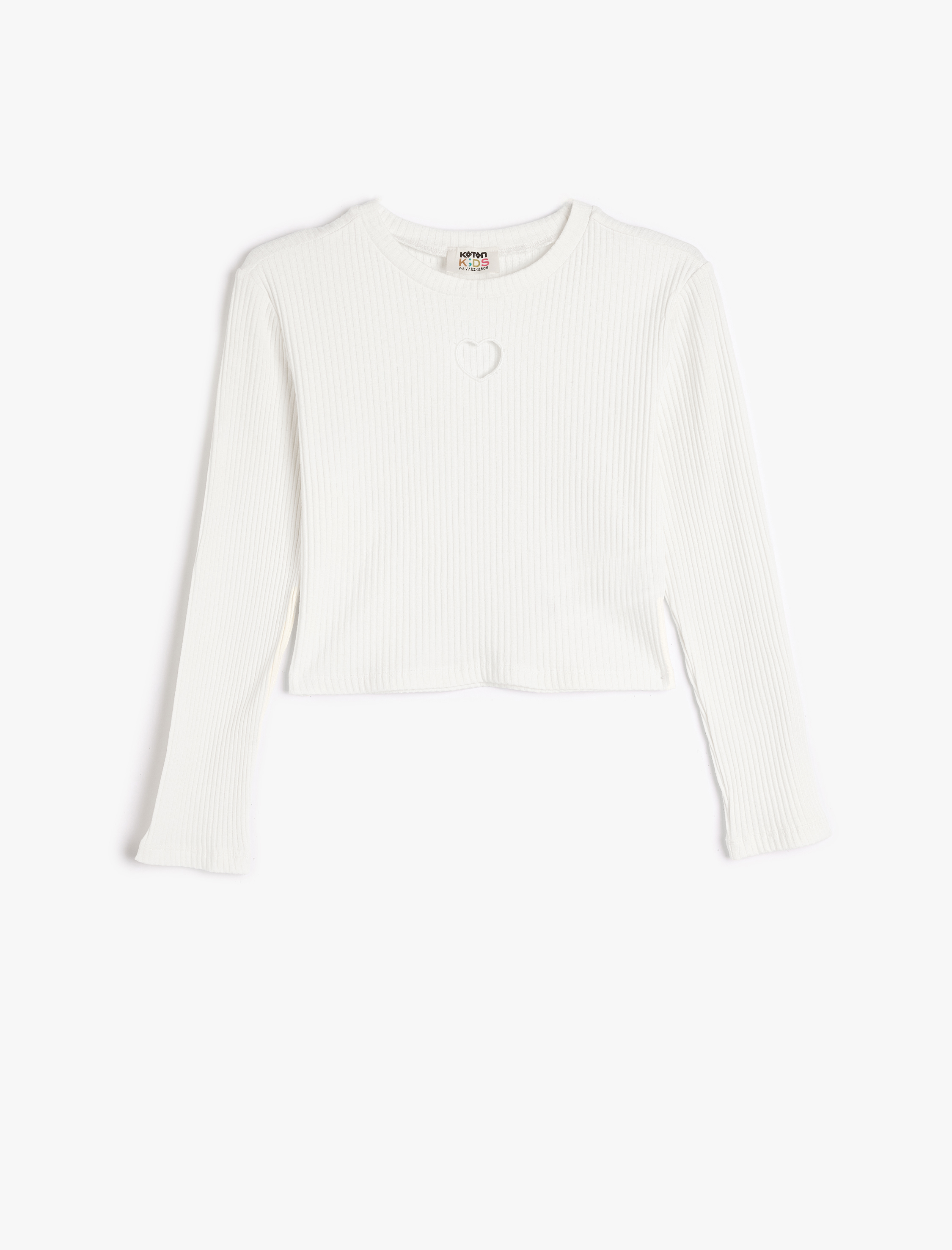  Kız Çocuk Basic Crop Tişört Kalp Pencere Detaylı Uzun Kollu Bisiklet Yaka