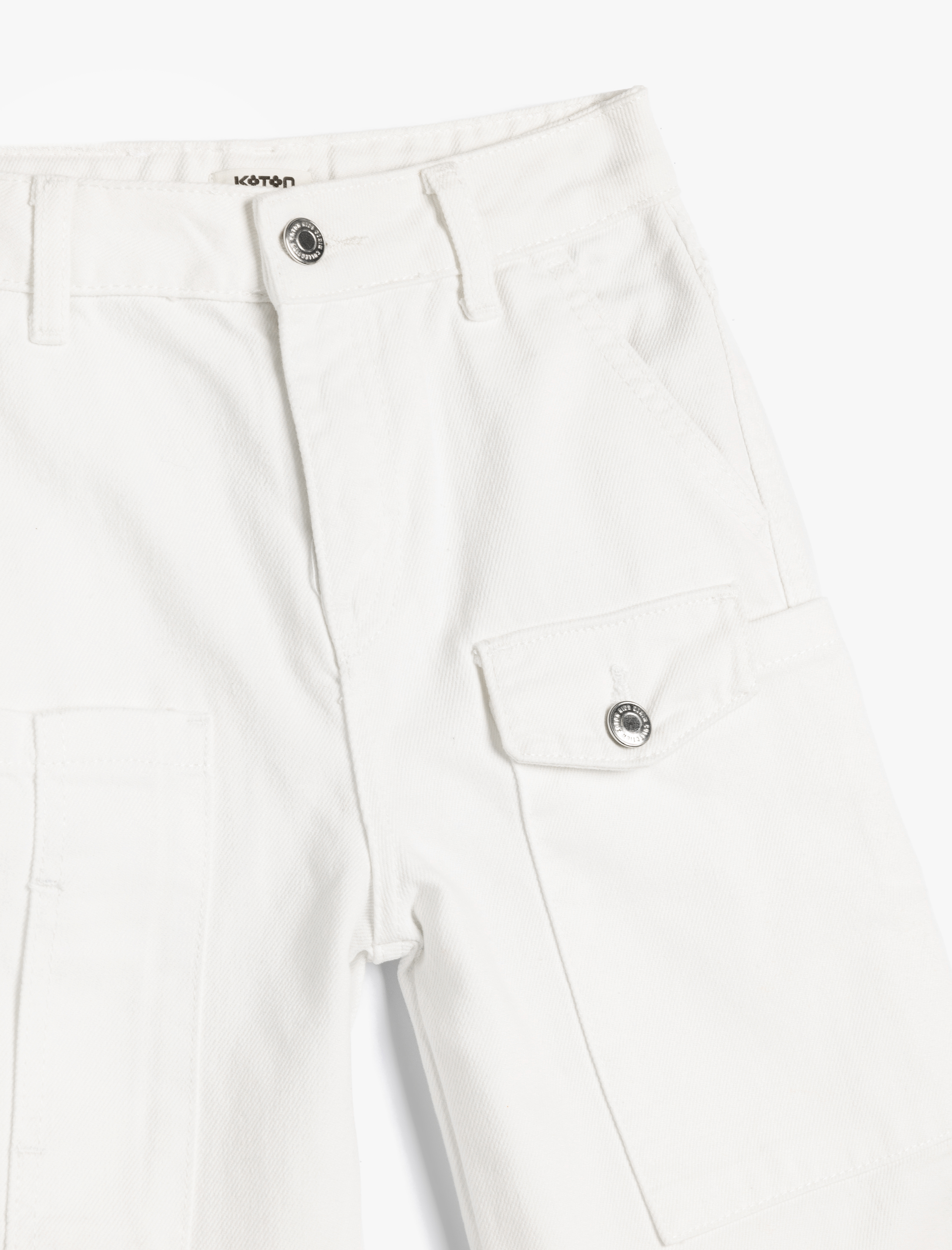  Kız Çocuk Pantolon Cep Detaylı Düğmeli Pamuklu