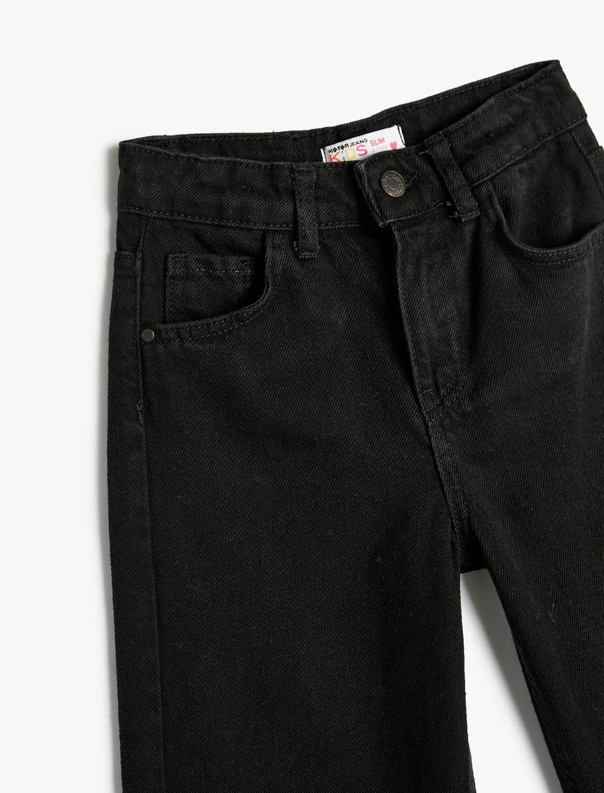  Kız Çocuk Kot Pantolon Geniş Paça Cepli Pamuklu - Wide Leg Jean