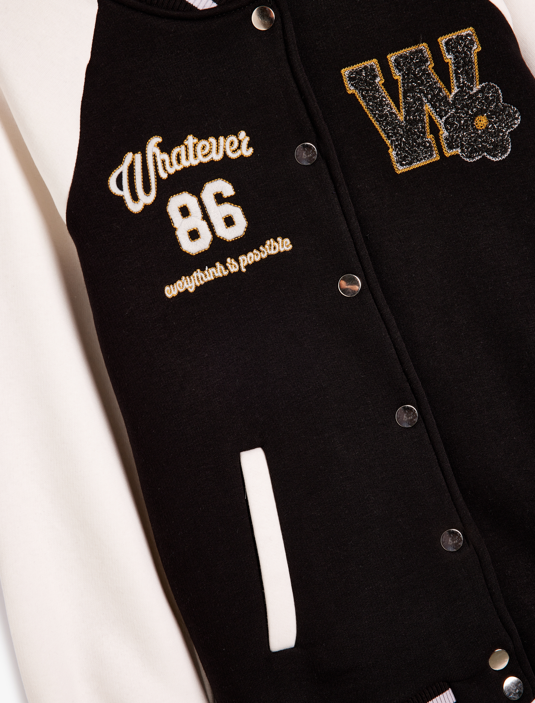  Kız Çocuk Kolej Ceket Aplike Detaylı Uzun Kollu Renk Bloklu Çıtçıt Kapamalı Şardonlu