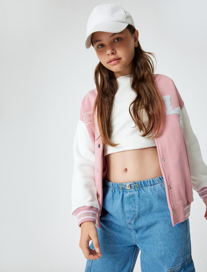 Kız Çocuk Uzun Kollu Şardonlu Renk Bloklu Kolej Ceketi