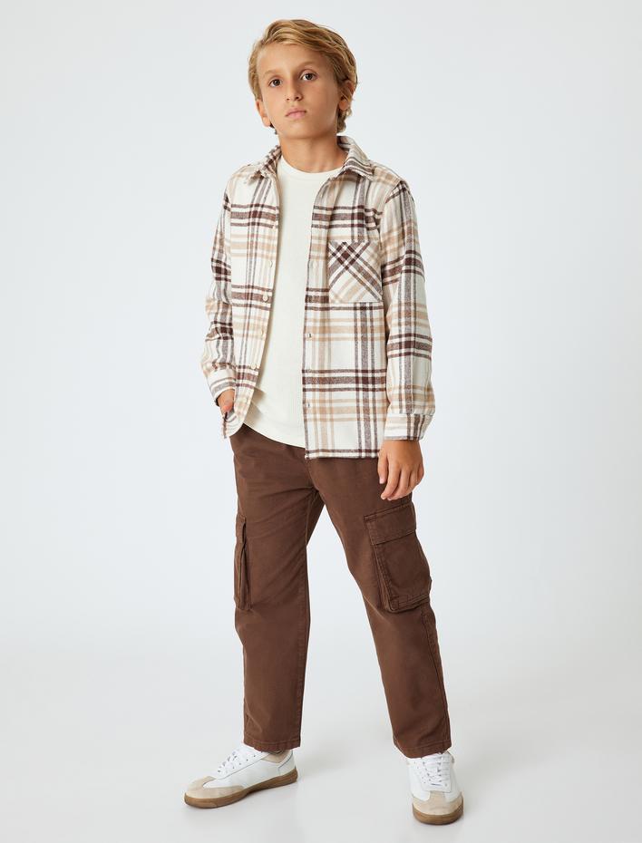 Erkek Çocuk Oduncu Gömleği Tek Cepli Uzun Kollu