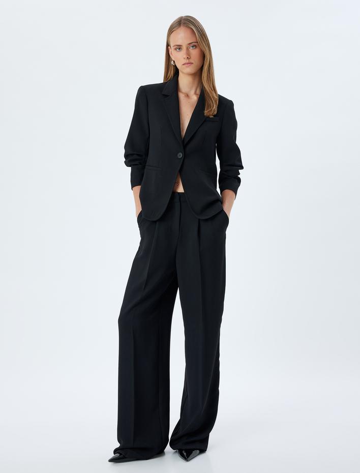  Klasik Blazer Ceket 3/4 Kol Kruvaze Cepli Regular Fit