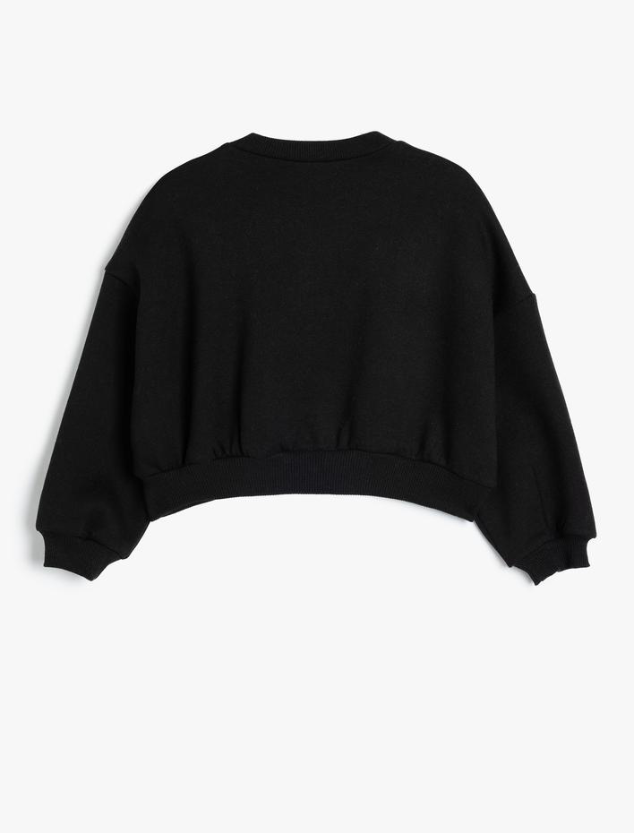 Kız Çocuk Crop Sweatshirt Kelebek Baskılı Uzun Kollu Bisiklet Yaka