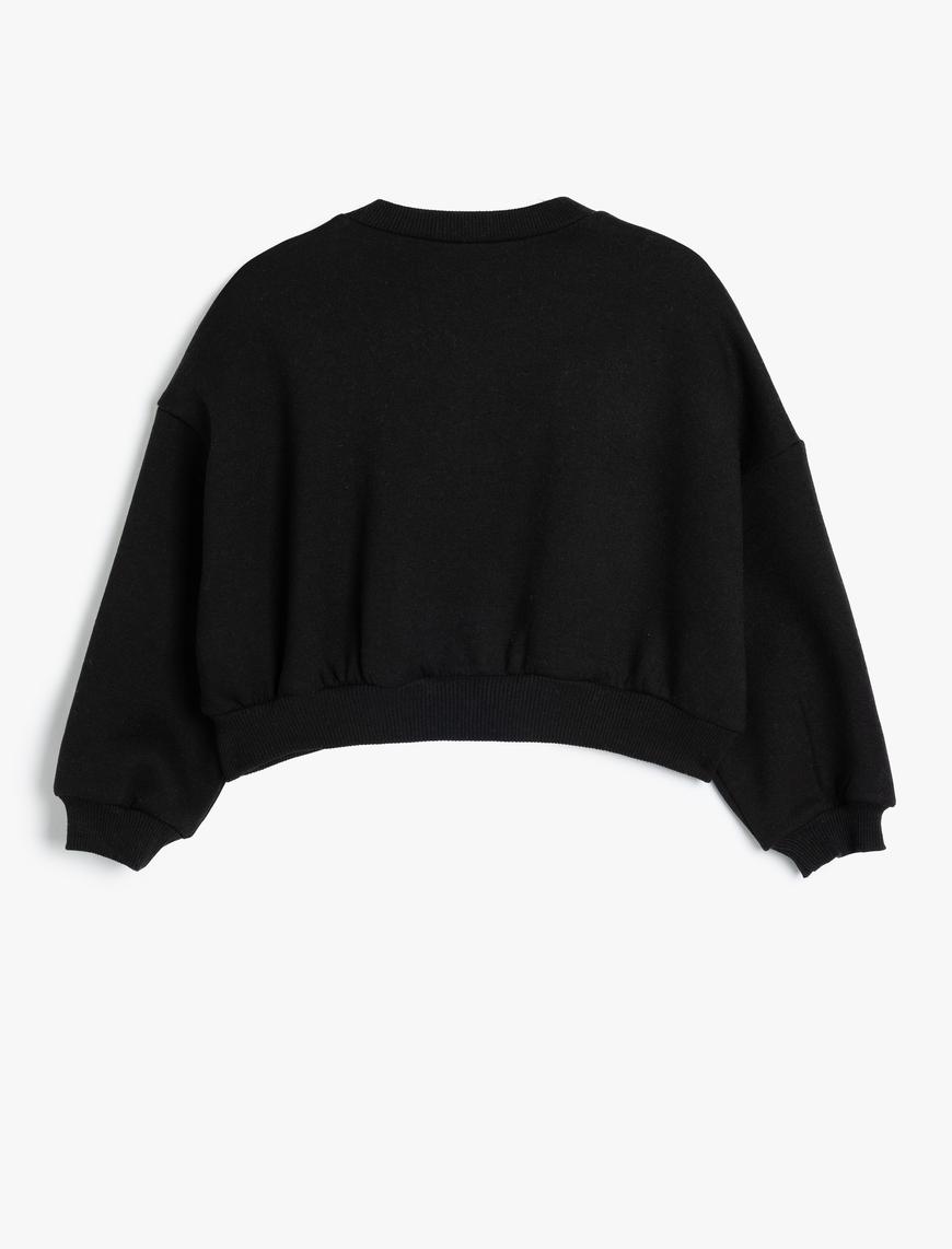  Kız Çocuk Crop Sweatshirt Kelebek Baskılı Uzun Kollu Bisiklet Yaka