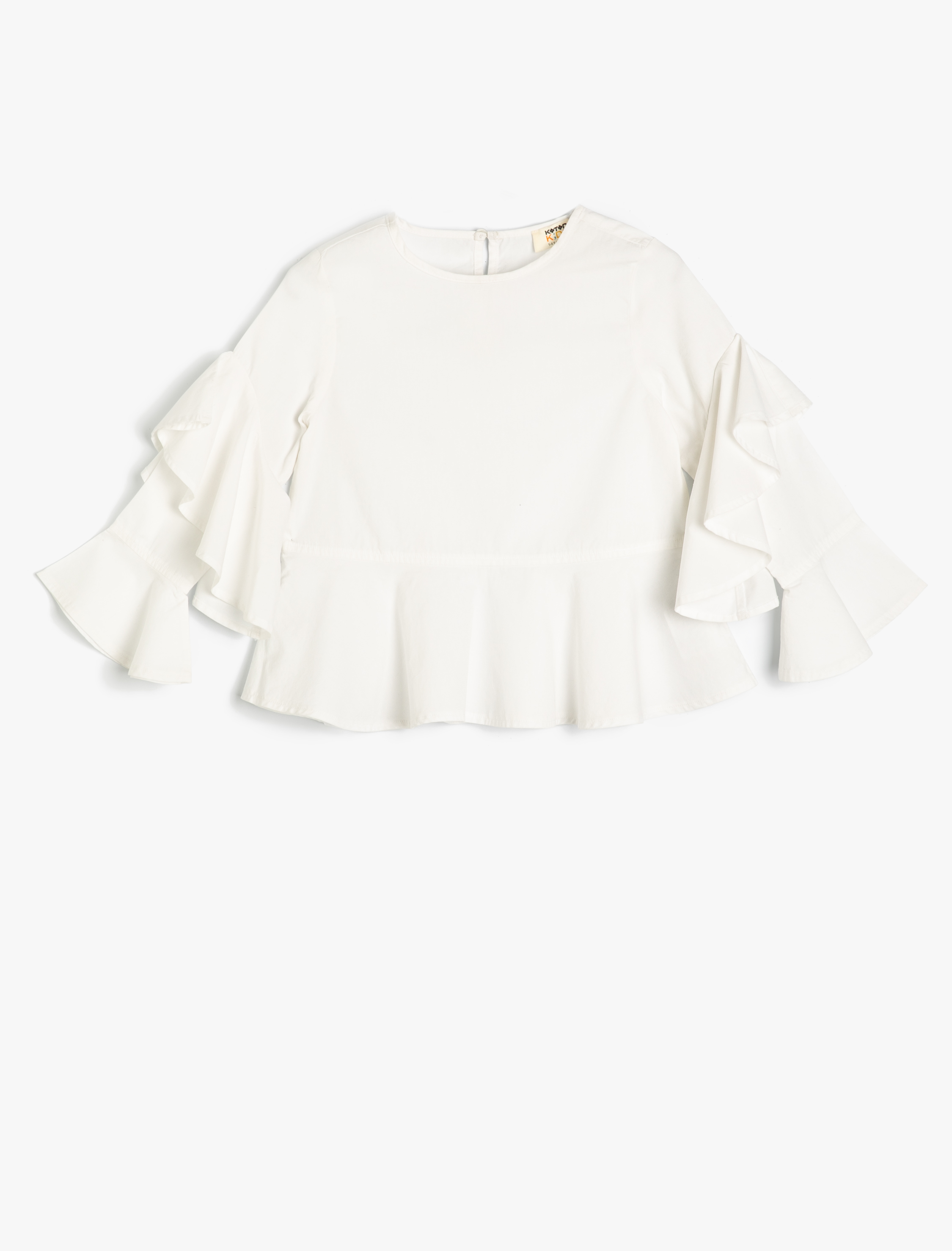  Kız Çocuk Fırfır Detaylı Uzun Kollu Bisiklet Yaka Okul Bluz