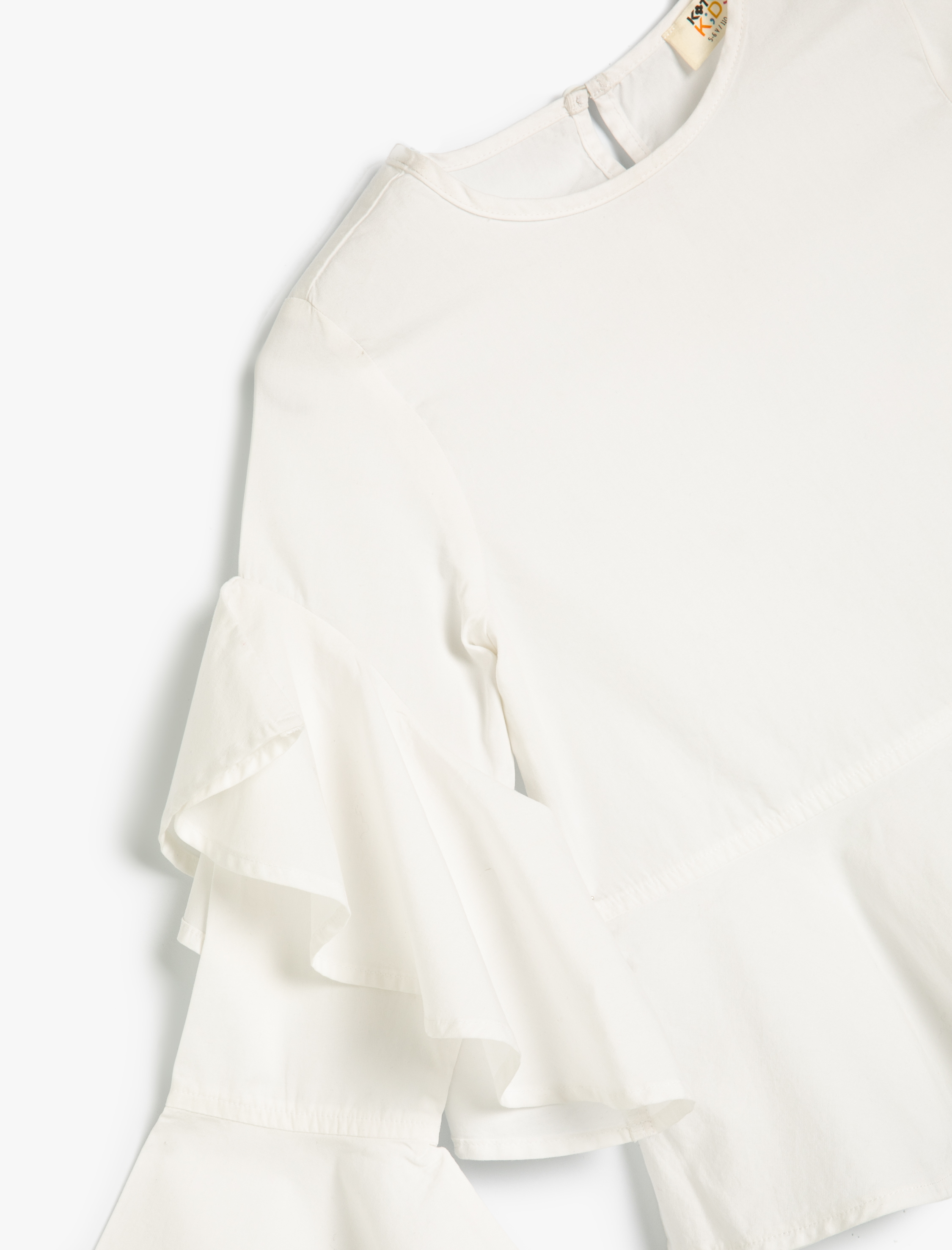  Kız Çocuk Fırfır Detaylı Uzun Kollu Bisiklet Yaka Okul Bluz