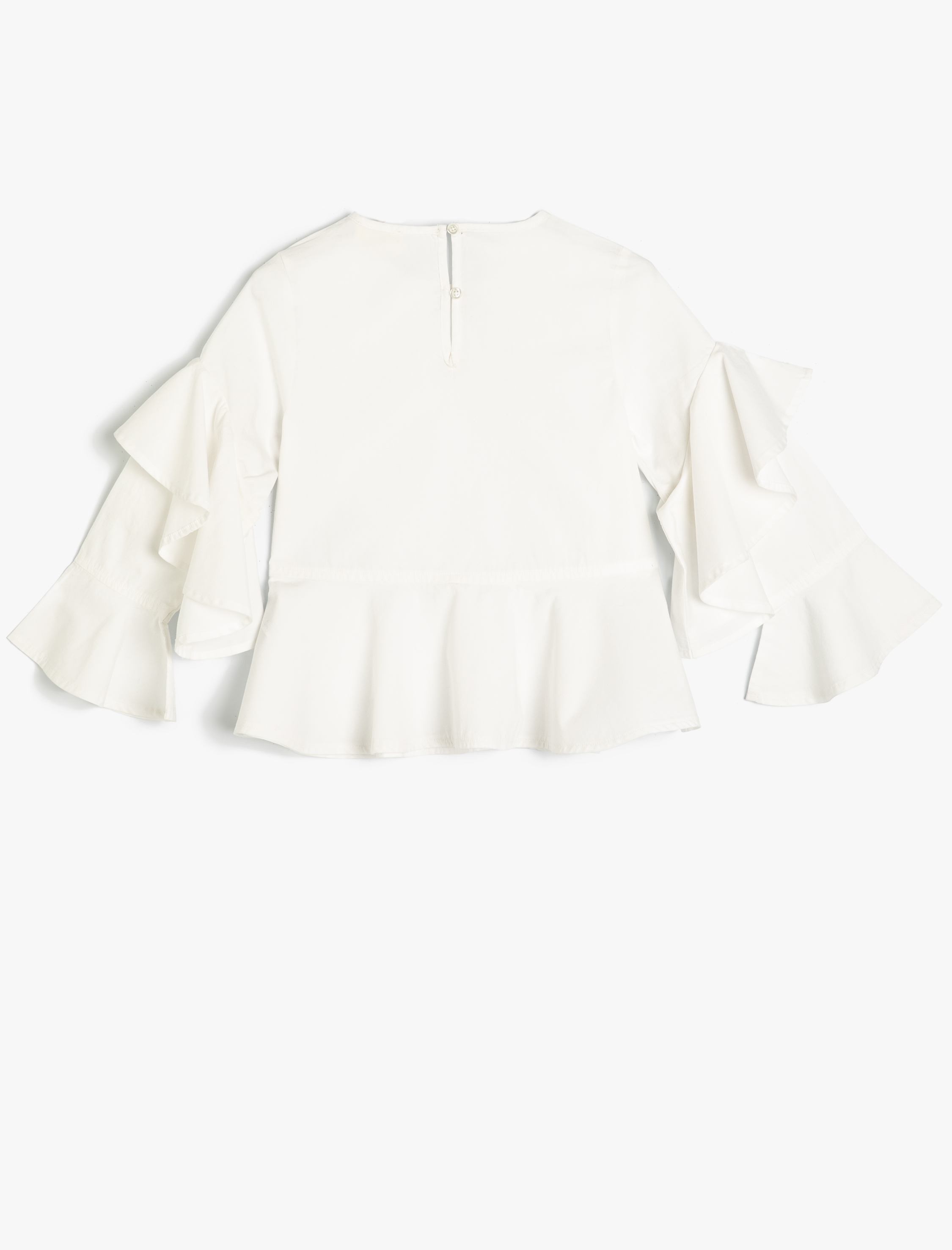  Kız Çocuk Fırfır Detaylı Uzun Kollu Bisiklet Yaka Okul Bluz