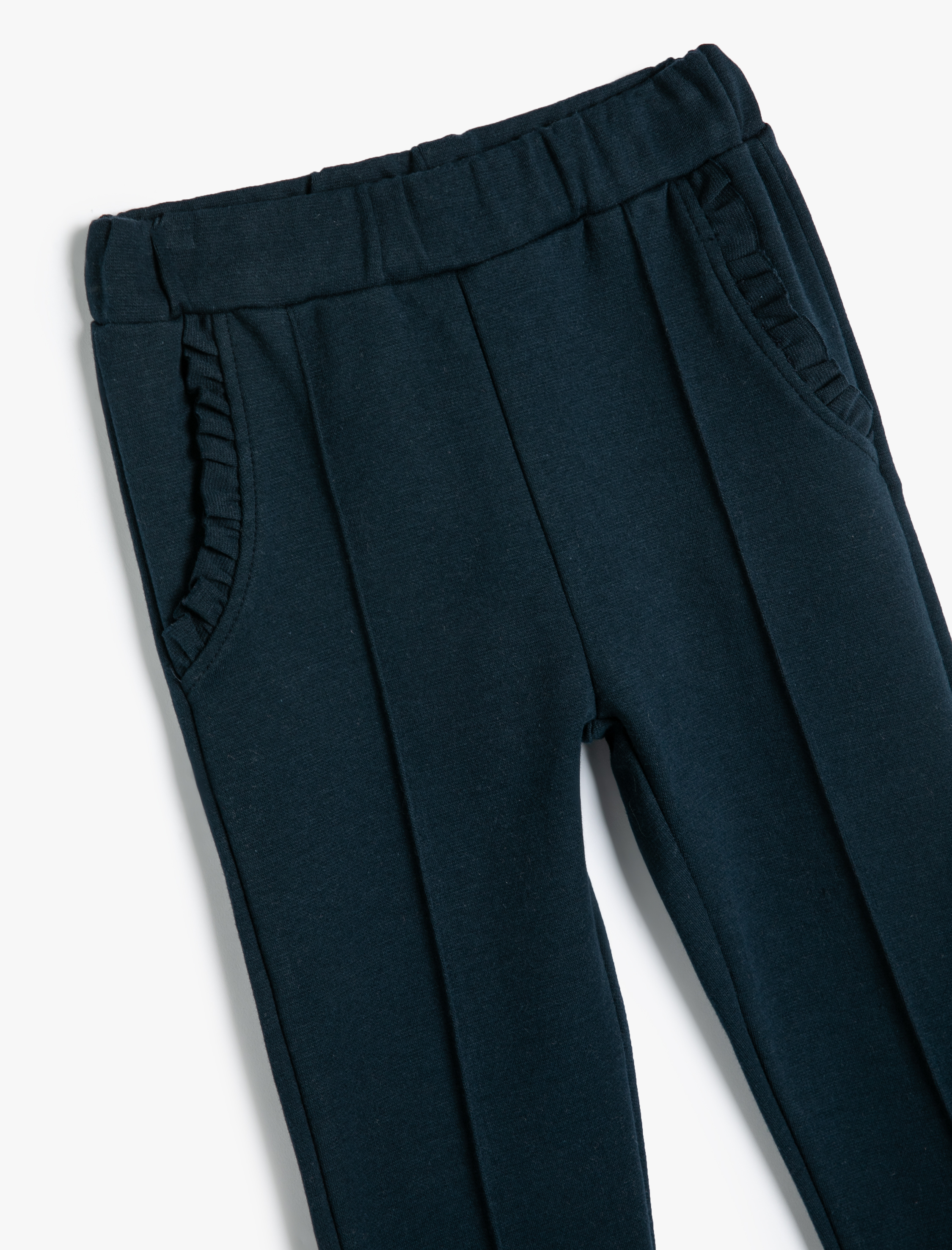  Kız Çocuk Beli Lastikli Cepli Fırfır Detaylı Pamuklu Basic Okul Taytı