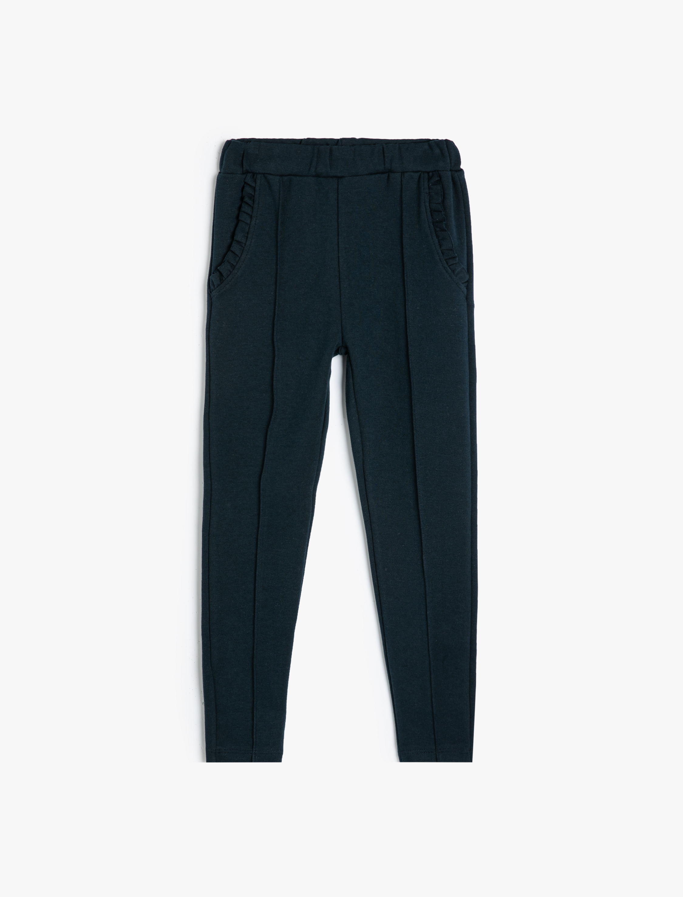  Kız Çocuk Beli Lastikli Cepli Fırfır Detaylı Pamuklu Basic Okul Taytı