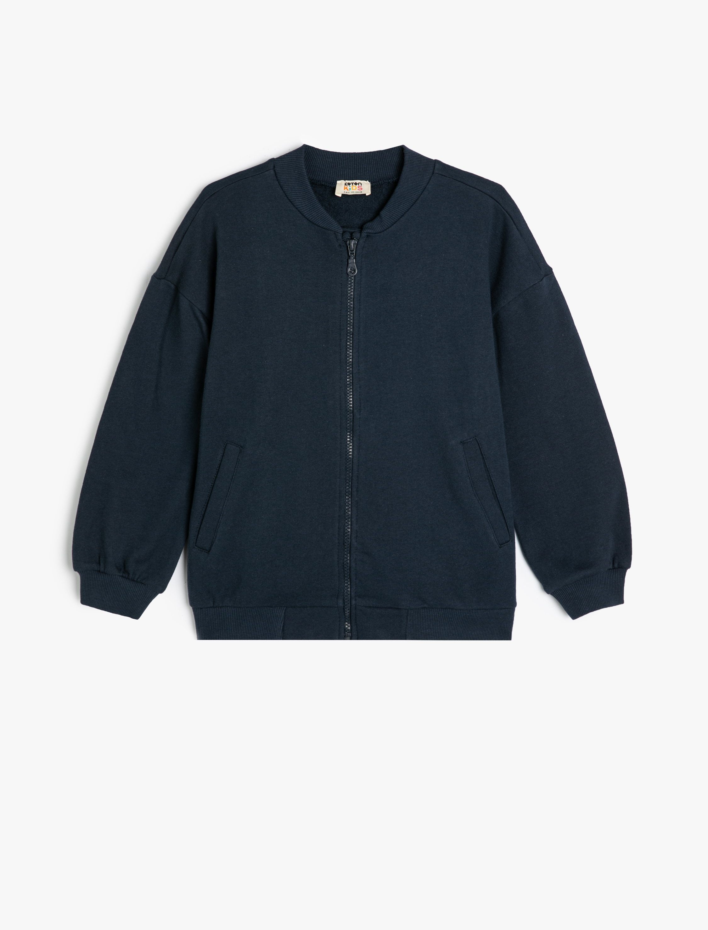  Kız Çocuk Uzun Kollu Yuvarlak Yaka Cepli Pamuklu Fermuarlı Sweatshirt